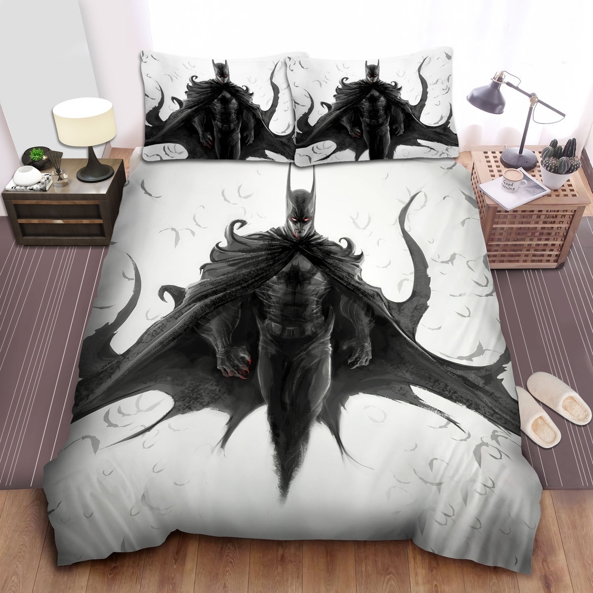 Bloody Hand Batman Black & White Painting Bed Sheets Spread Duvet Cover Bedding Set - Unique Anime Apparel for Fans