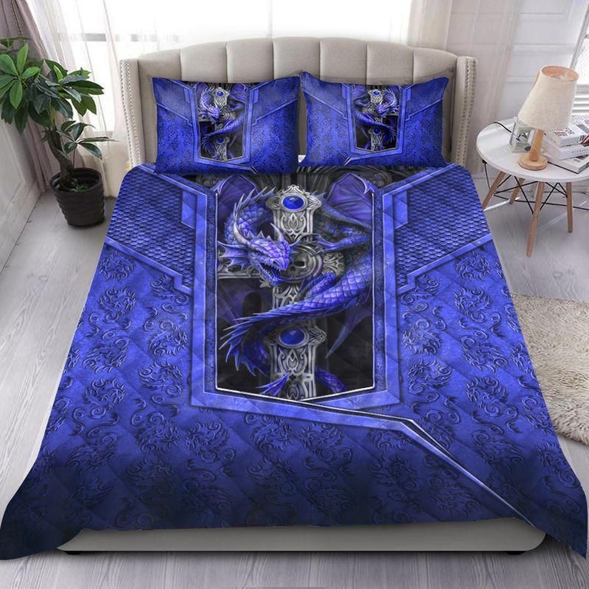 Blue Dragon Quilt Bedding Set - Unique Anime Apparel for Fans