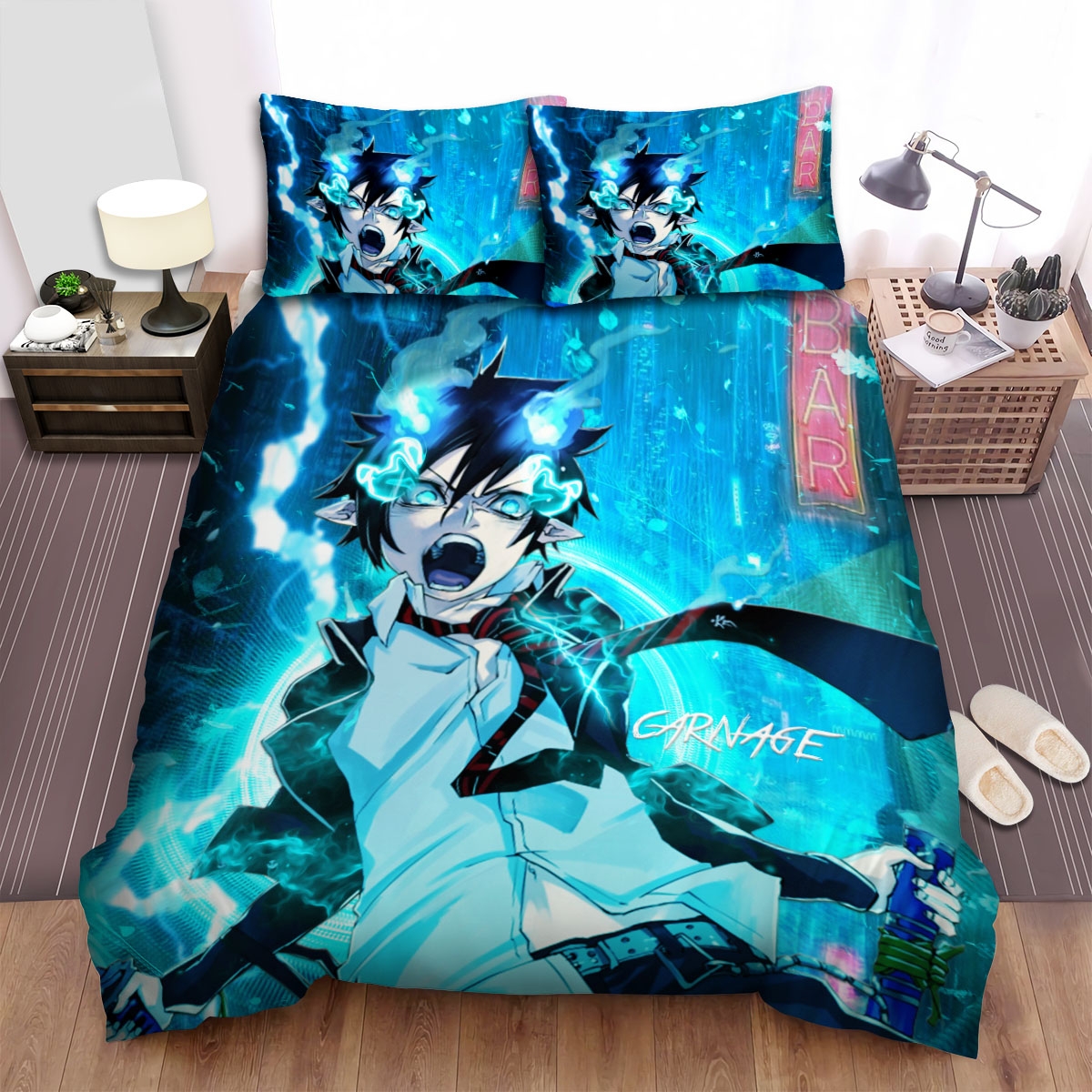 Blue Exorcist Rin With Blue Flame Digital Art Bed Sheets Spread Comforter Duvet Cover Bedding Set - Unique Anime Apparel for Fans
