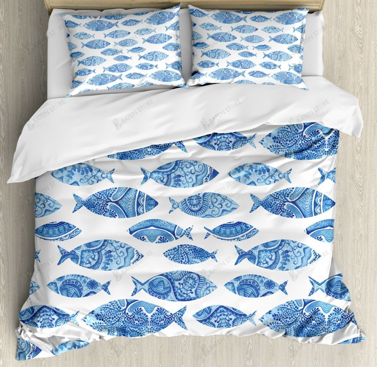 Blue Fish Patterns Bed Sheets Duvet Cover Bedding Set Great Gifts For Birthday Christmas Thanksgiving - Unique Anime Apparel for Fans