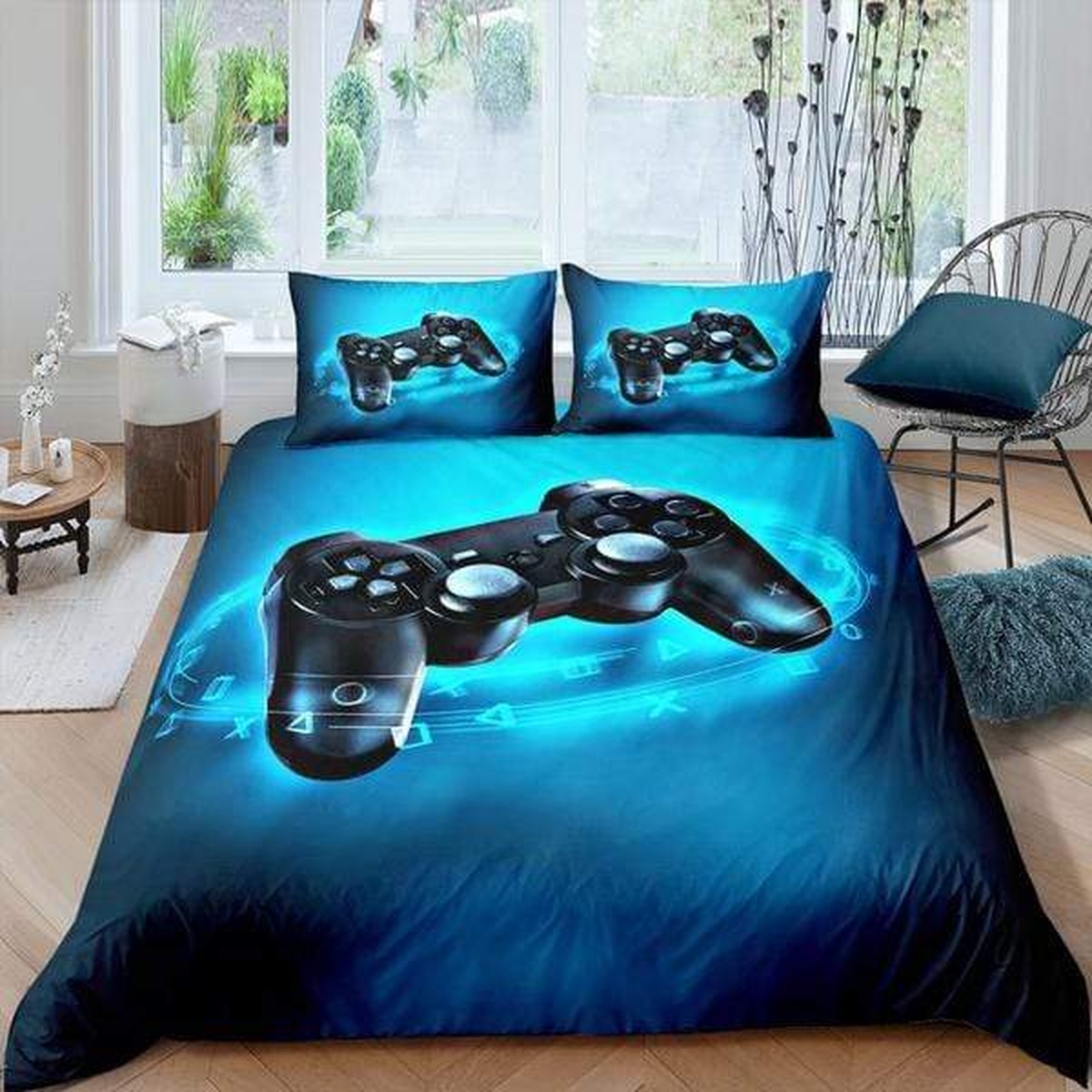 Blue Game Control Custom Name Duvet Cover Bedding Set - Unique Anime Apparel for Fans