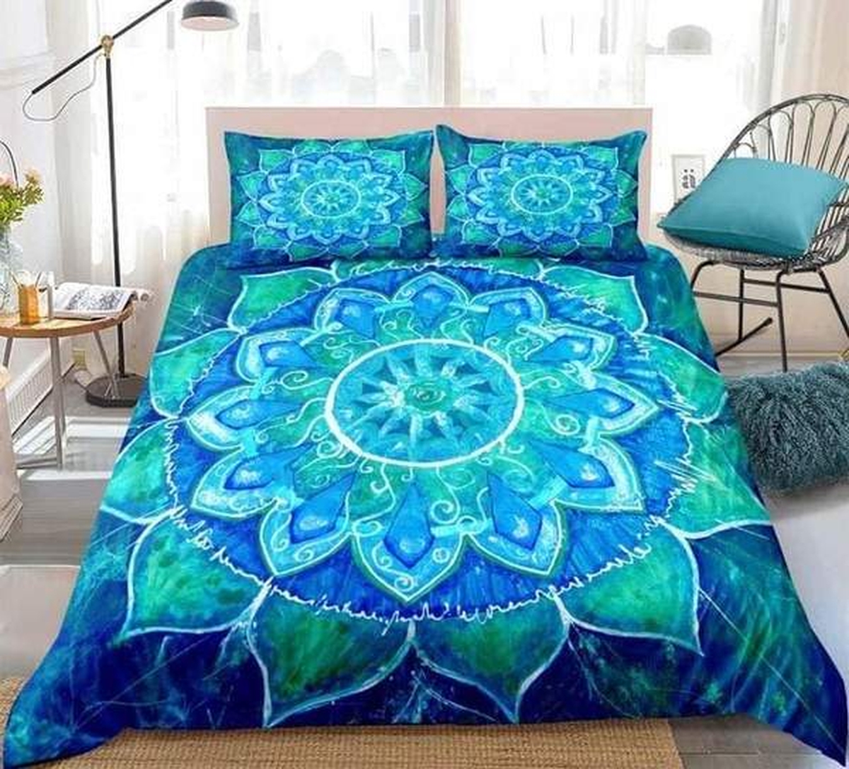 Blue Green Bohemian Bed Sheets Spread Duvet Cover Bedding Set - Unique Anime Apparel for Fans