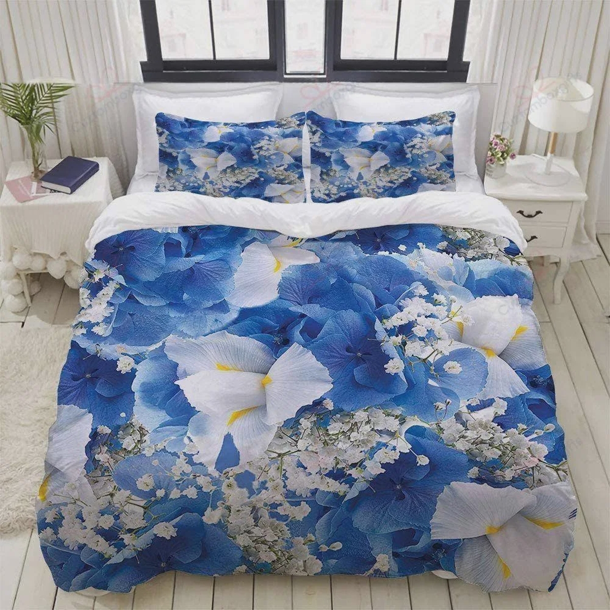 Blue Hydrangea Bed Sheets Spread Comforter Duvet Cover Bedding Set - Unique Anime Apparel for Fans