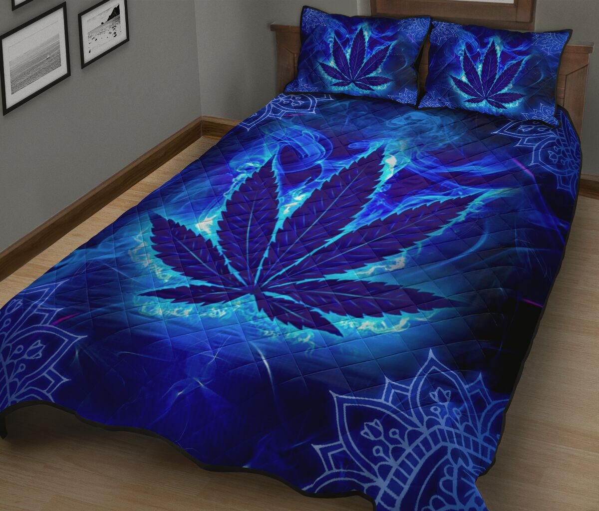 Blue Light Weed Quilt Bedding Set - Unique Anime Apparel for Fans