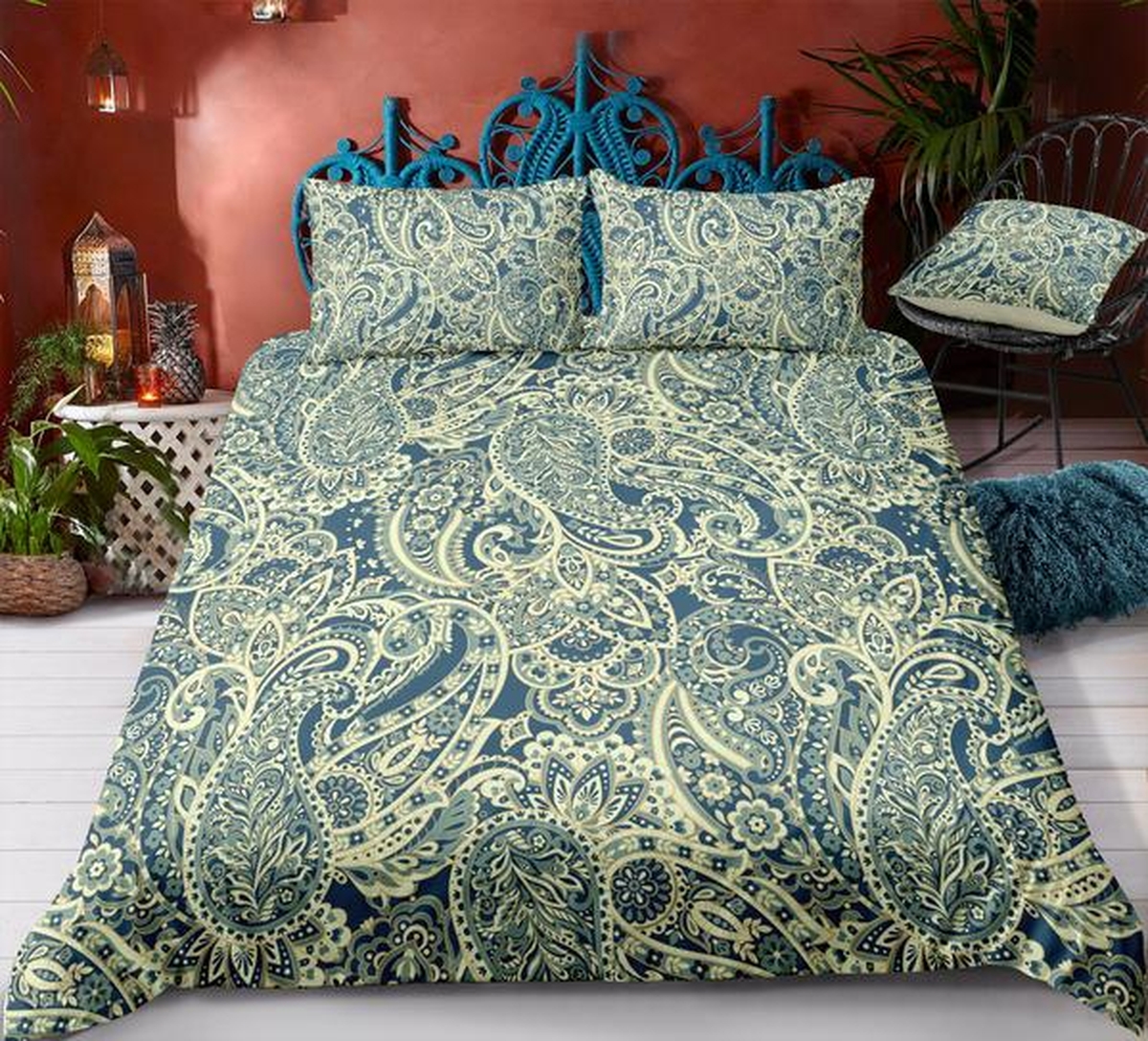 Blue Paisley Bed Sheets Spread Duvet Cover Bedding Set - Unique Anime Apparel for Fans