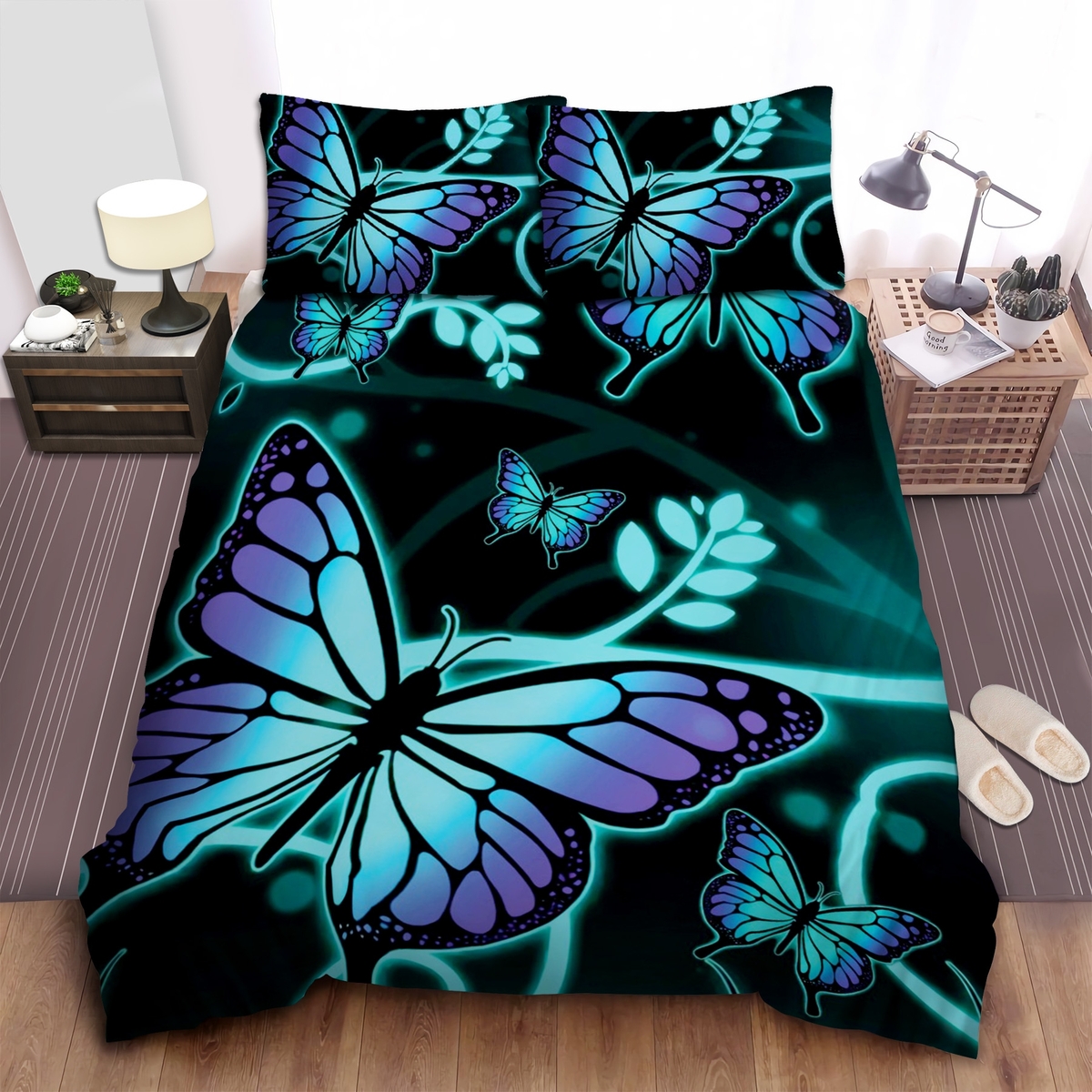 Blue Purple Ombre Butterfly Bed Sheets Spread Duvet Cover Bedding Set - Unique Anime Apparel for Fans