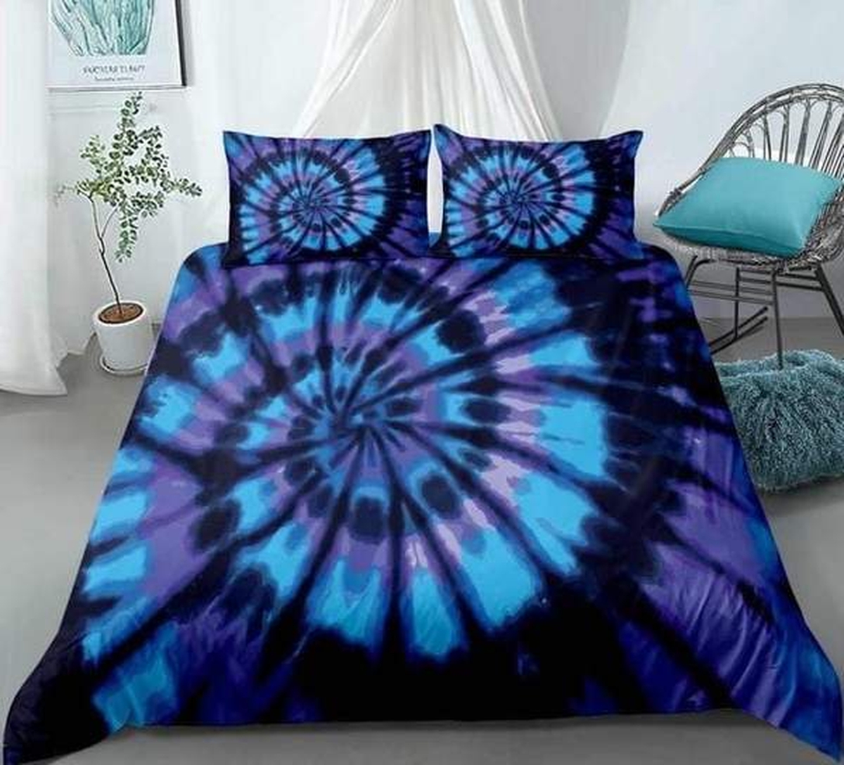 Blue Purple Tie-Dyed Bed Sheets Spread Duvet Cover Bedding Set - Unique Anime Apparel for Fans