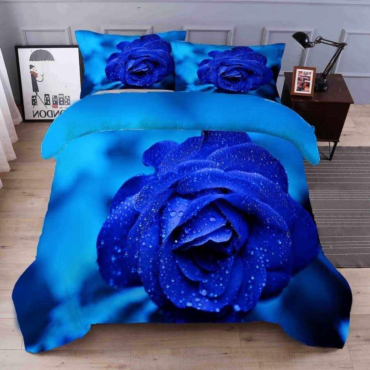 Blue Rose Duvet Cover Bedding Set - Unique Anime Apparel for Fans