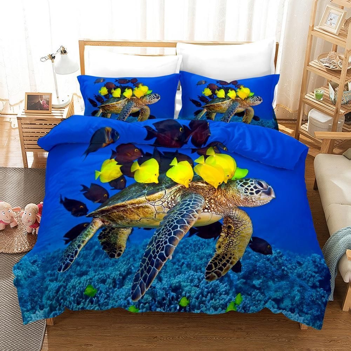 Blue Sea Turtle Under Sea Bed Sheets Spread Duvet Cover Bedding Set - Unique Anime Apparel for Fans