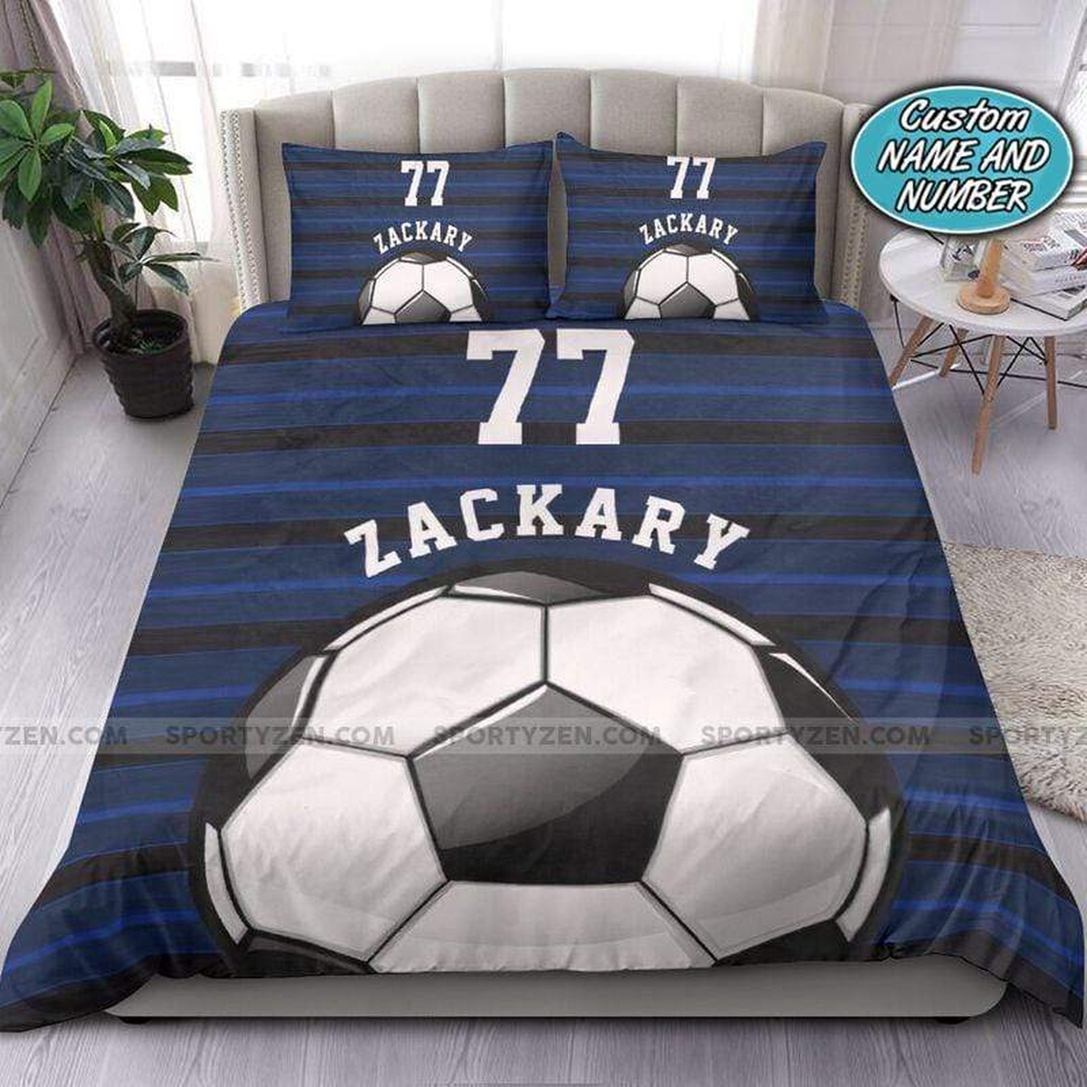 Blue Soccer Pattern Personalized Custom Duvet Cover Bedding Set - Unique Anime Apparel for Fans