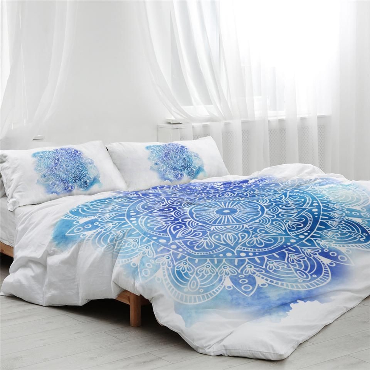 Blue Splash Mandala Bed Sheets Spread Duvet Cover Bedding Set - Unique Anime Apparel for Fans