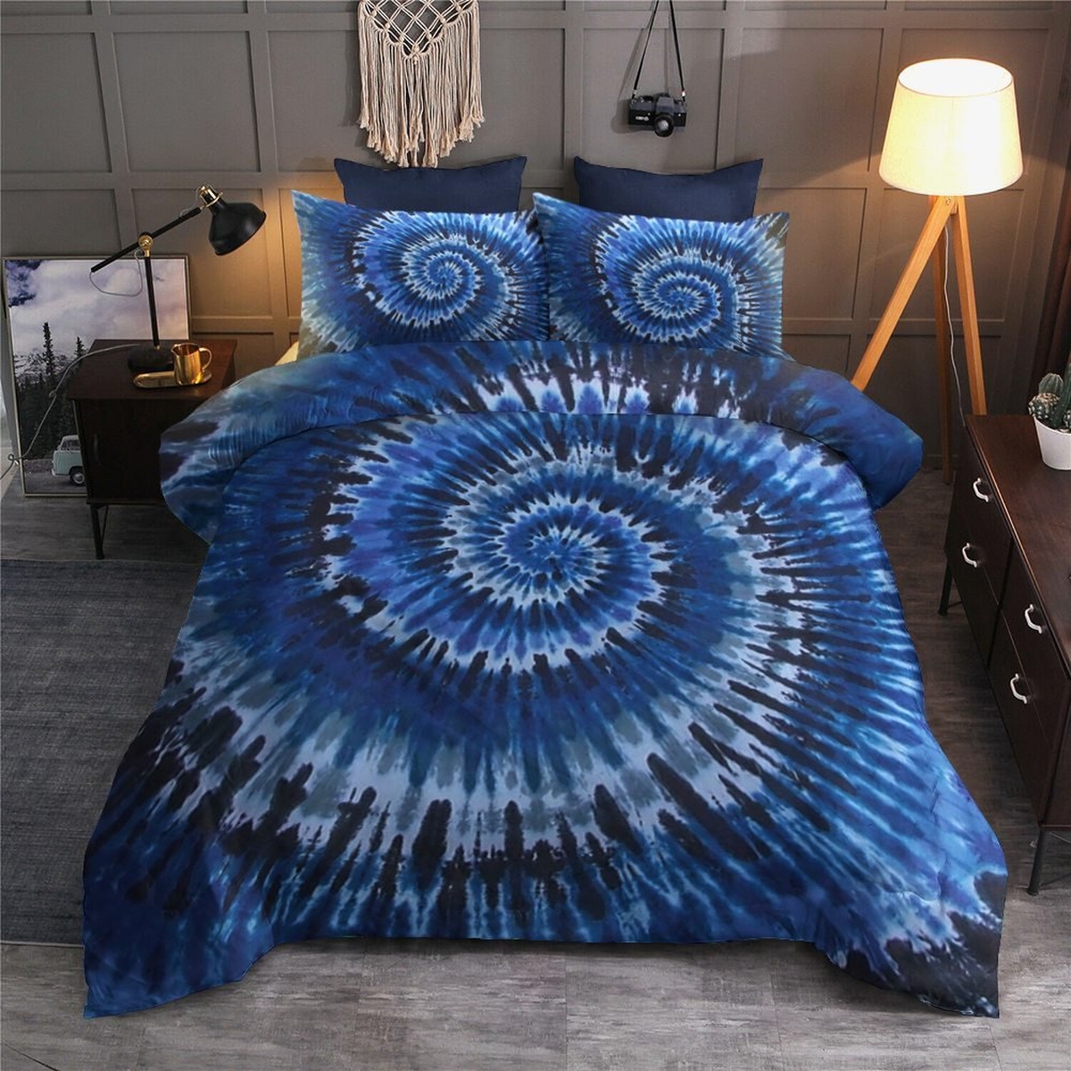 Blue Tie Dye Bedding Set (Duvet Cover & Pillow Cases) - Unique Anime Apparel for Fans