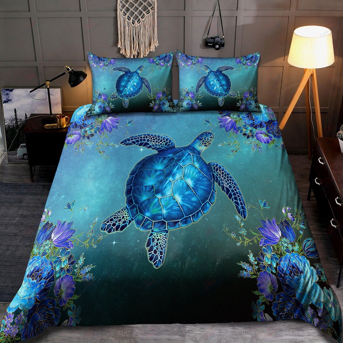 Blue Turtle Bed Sheets Spread Duvet Cover Bedding Set - Unique Anime Apparel for Fans