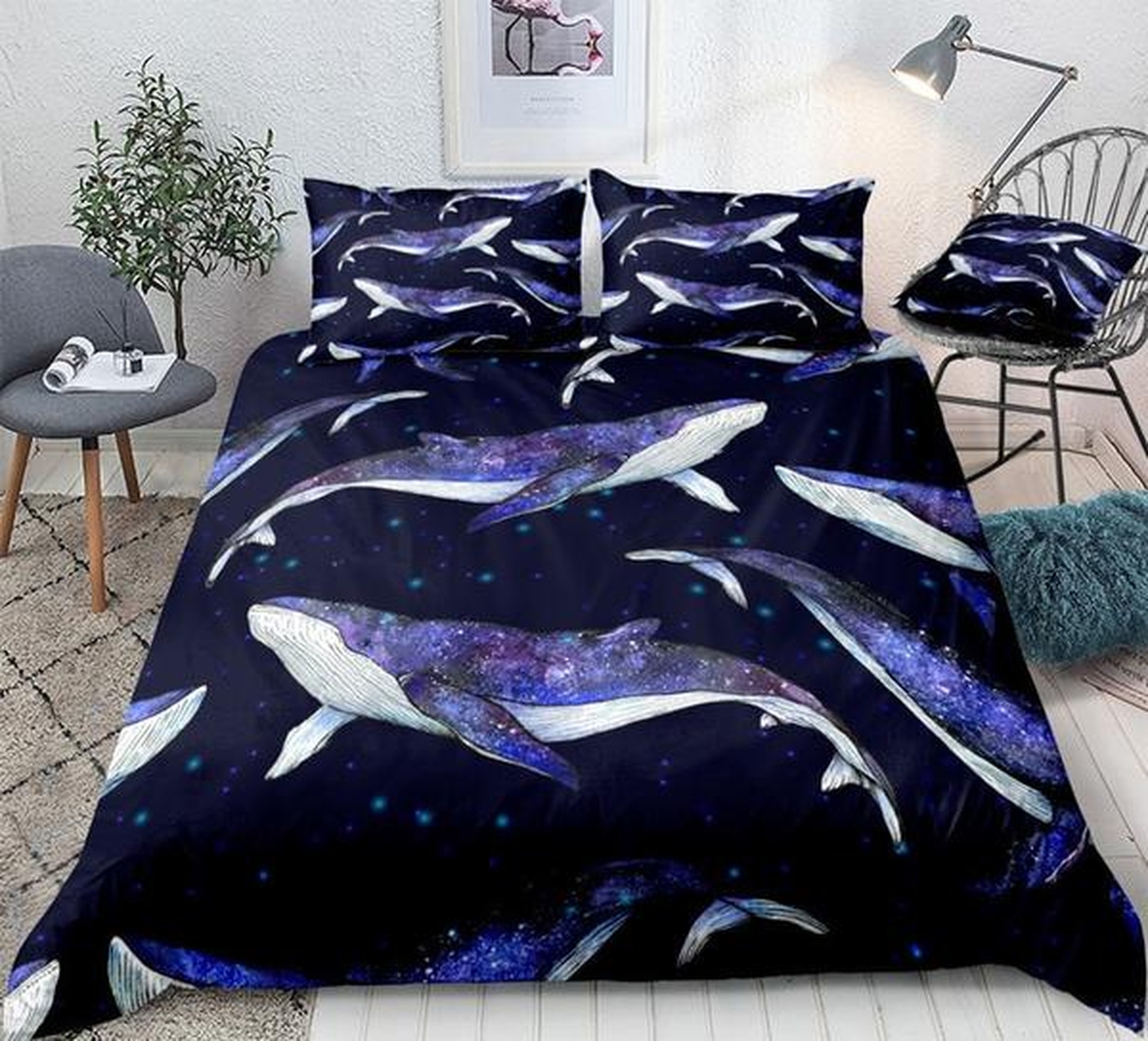 Blue Whale Bed Sheets Spread Duvet Cover Bedding Set - Unique Anime Apparel for Fans