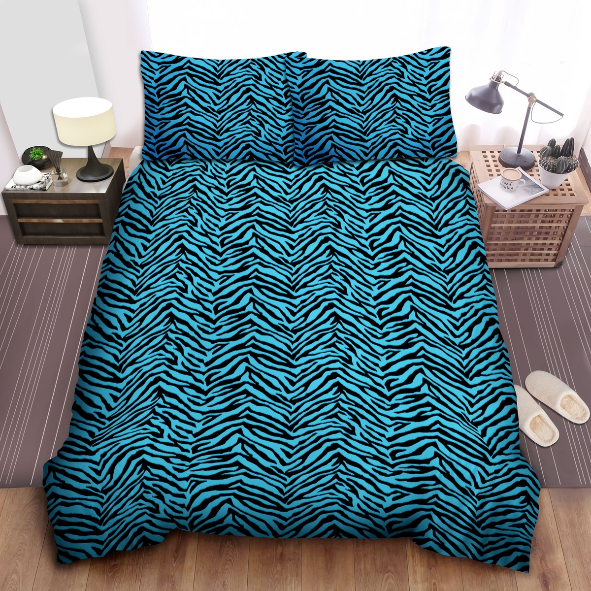 Blue Zebra Bedding Set (Duvet Cover & Pillow Cases) - Unique Anime Apparel for Fans