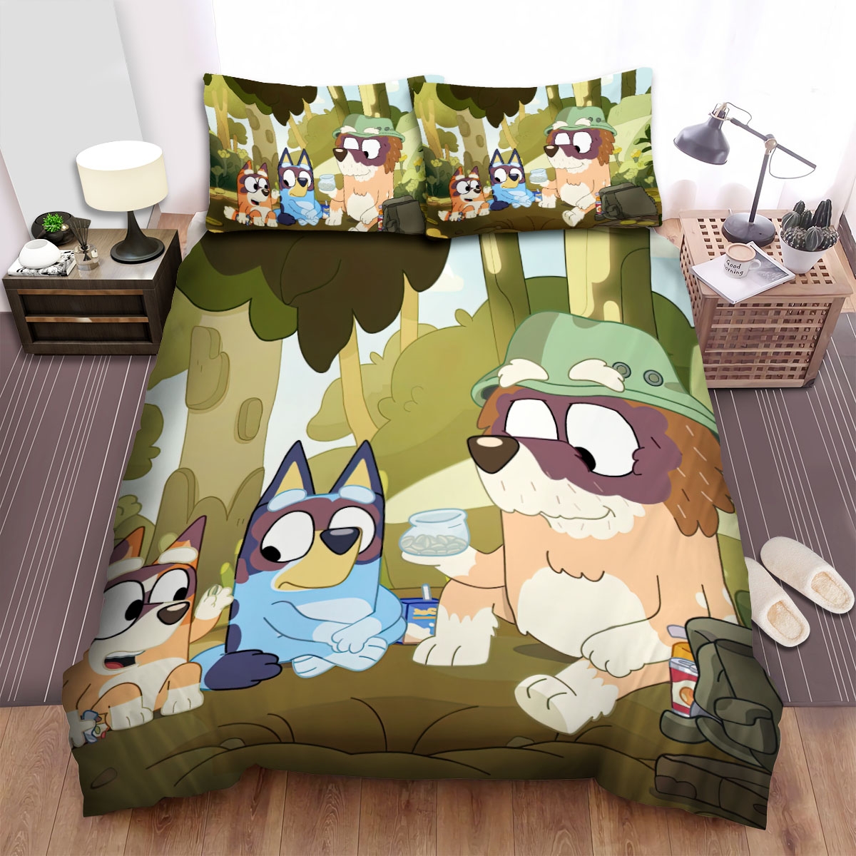 Bluey & Bingo Explore The Wild With Mom Bed Sheets Spread Duvet Cover Bedding Set - Unique Anime Apparel for Fans