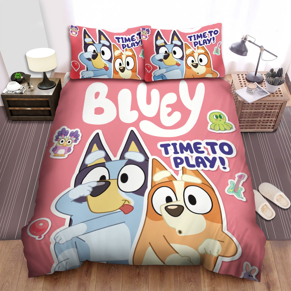 Bluey & Bingo Time To Play Bed Sheets Spread Duvet Cover Bedding Set - Unique Anime Apparel for Fans