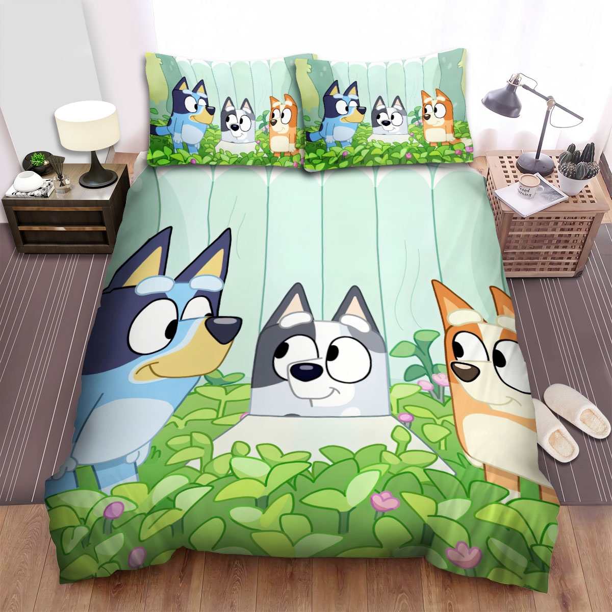 Bluey & Bingo With Charades In The Garden Bed Sheets Spread Duvet Cover Bedding Set - Unique Anime Apparel for Fans