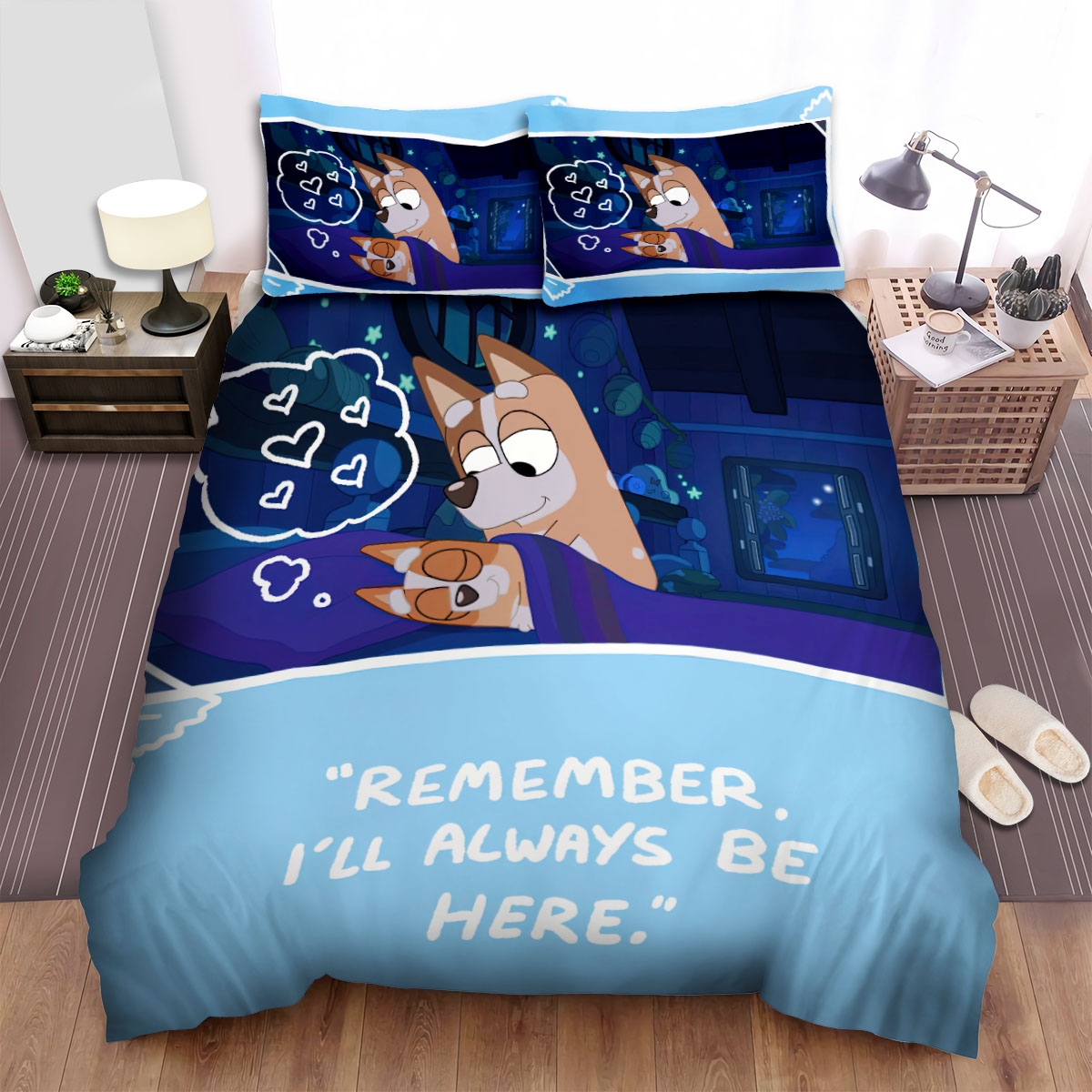 Bluey Bingo & Mother Chilli Sleepy Time Bed Sheets Spread Duvet Cover Bedding Set - Unique Anime Apparel for Fans
