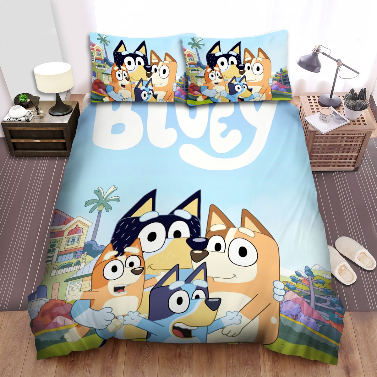 Bluey Family Photograph Bed Sheets Spread Duvet Cover Bedding Set - Unique Anime Apparel for Fans