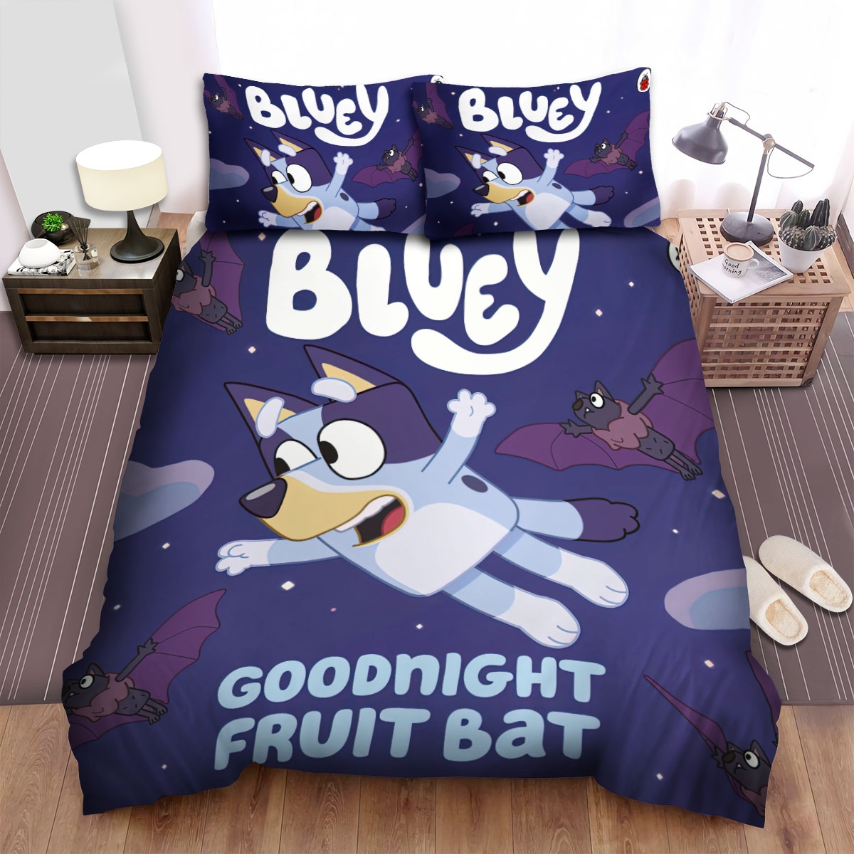 Bluey Goodnight Fruit Bat Bed Sheets Spread Duvet Cover Bedding Set - Unique Anime Apparel for Fans