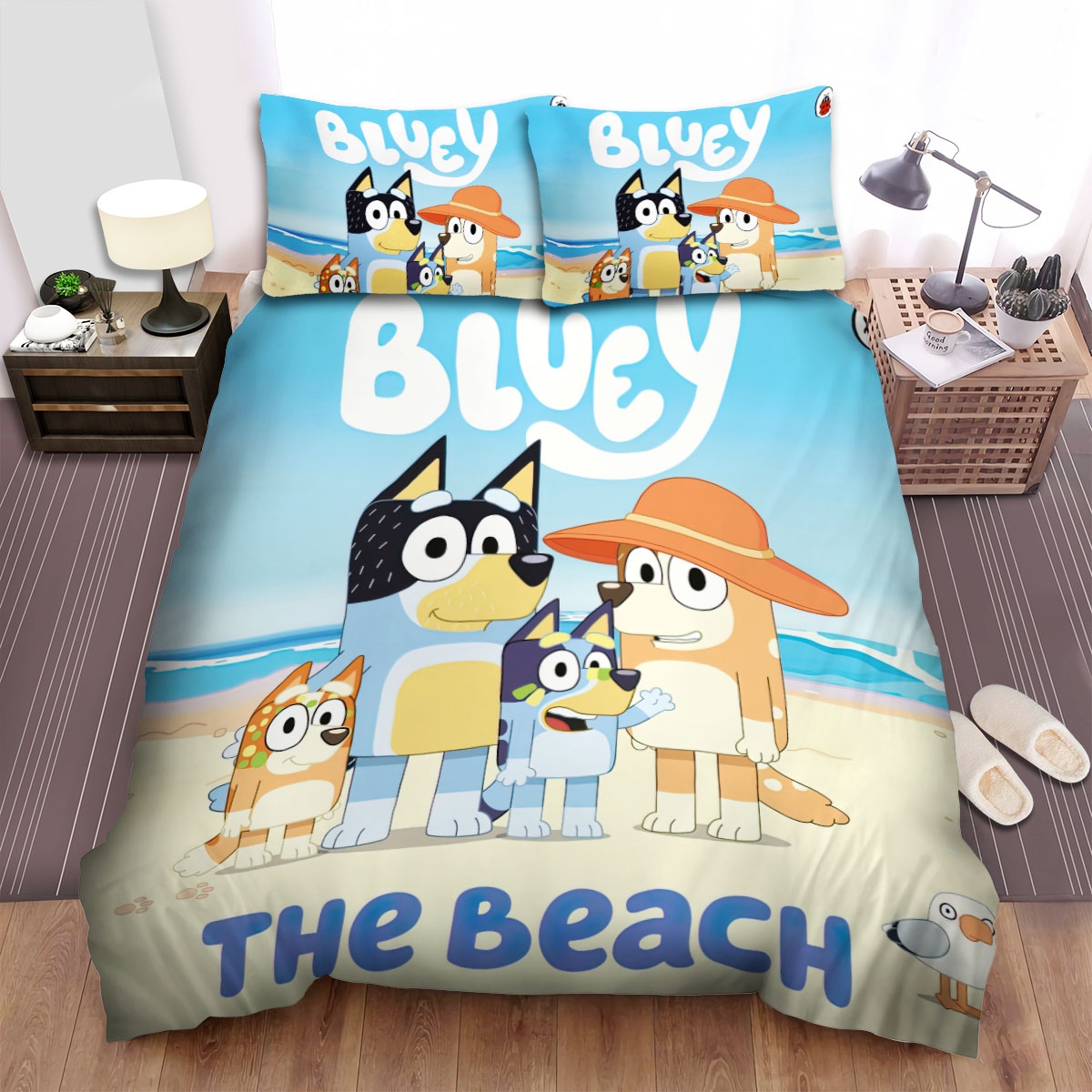 Bluey The Heelers At The Beach Bed Sheets Spread Duvet Cover Bedding Set - Unique Anime Apparel for Fans
