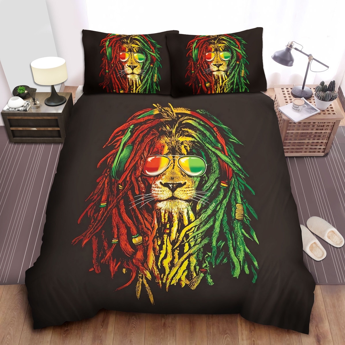 Bob Marley As A Rasta Lion Head Artwork Bed Sheets Spread Duvet Cover Bedding Set - Unique Anime Apparel for Fans