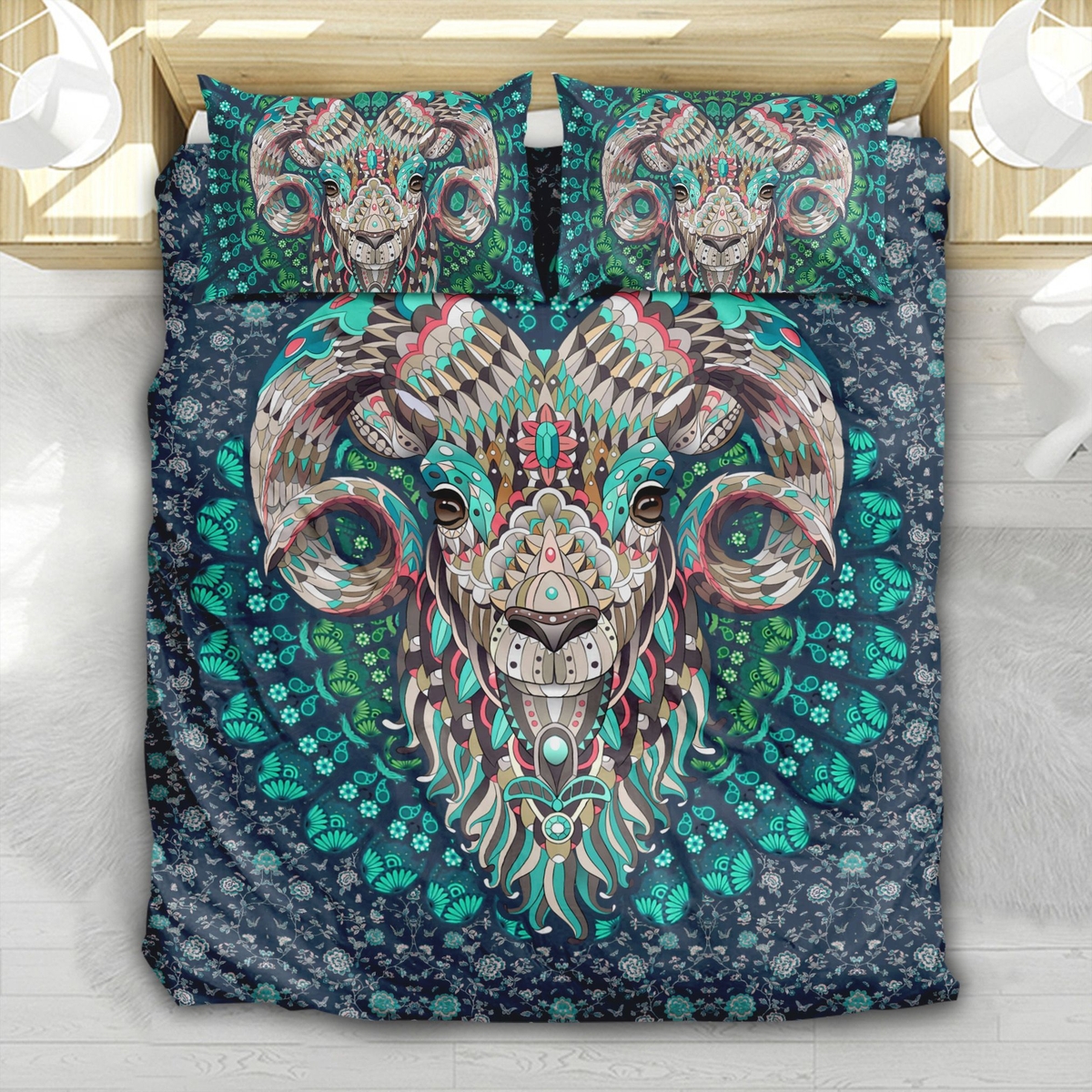 Bohemian Goat Head Bed Sheets Spread Duvet Cover Bedding Set - Unique Anime Apparel for Fans
