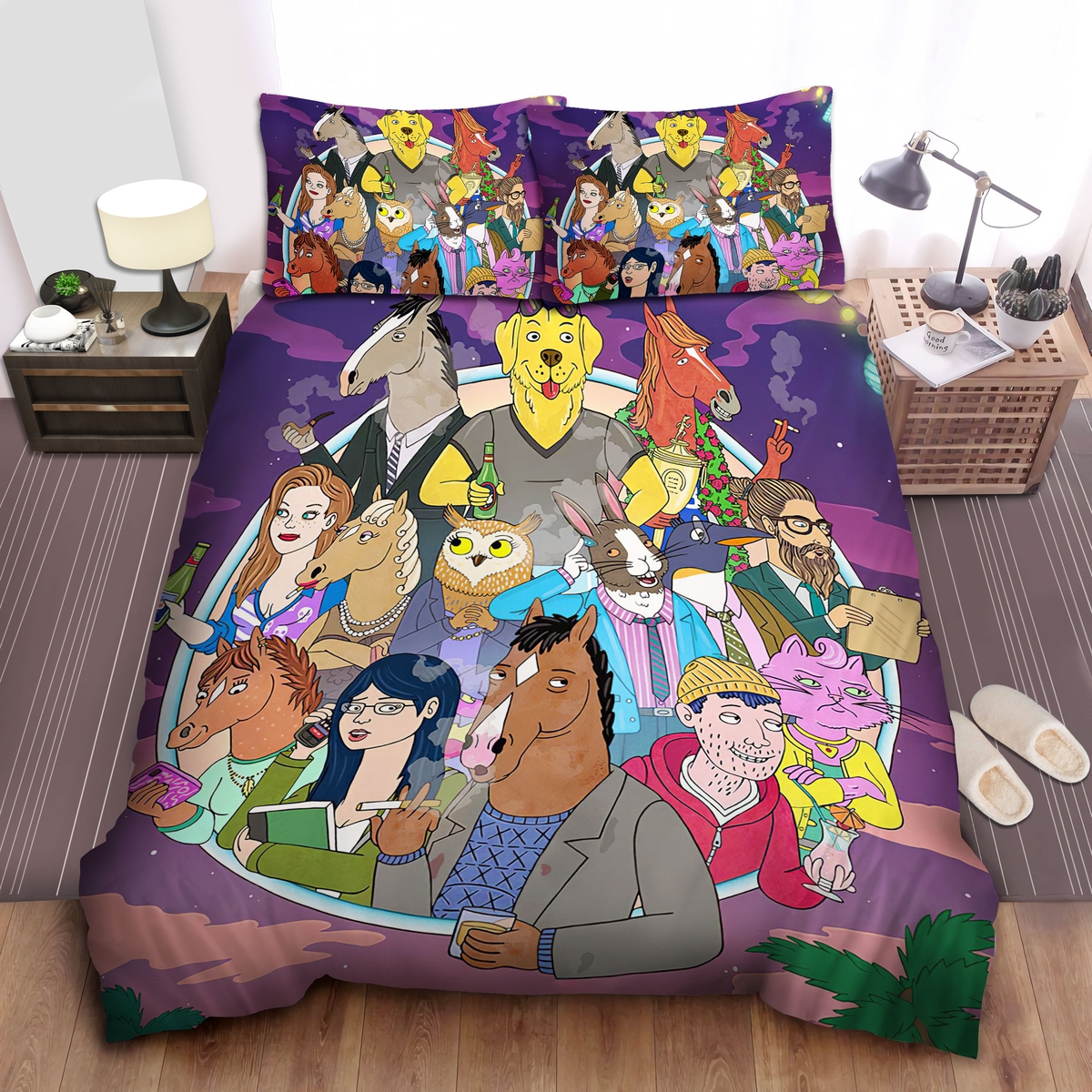 Bojack Horseman Characters In Series Poster Bed Sheets Spread Comforter Duvet Cover Bedding Set - Unique Anime Apparel for Fans