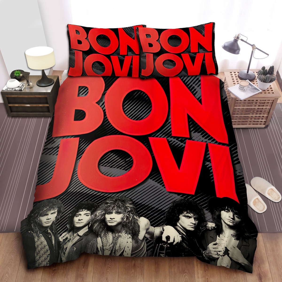 Bon Jovi Members Vintage Photo Bed Sheet Spread Comforter Duvet Cover Bedding Set - Unique Anime Apparel for Fans