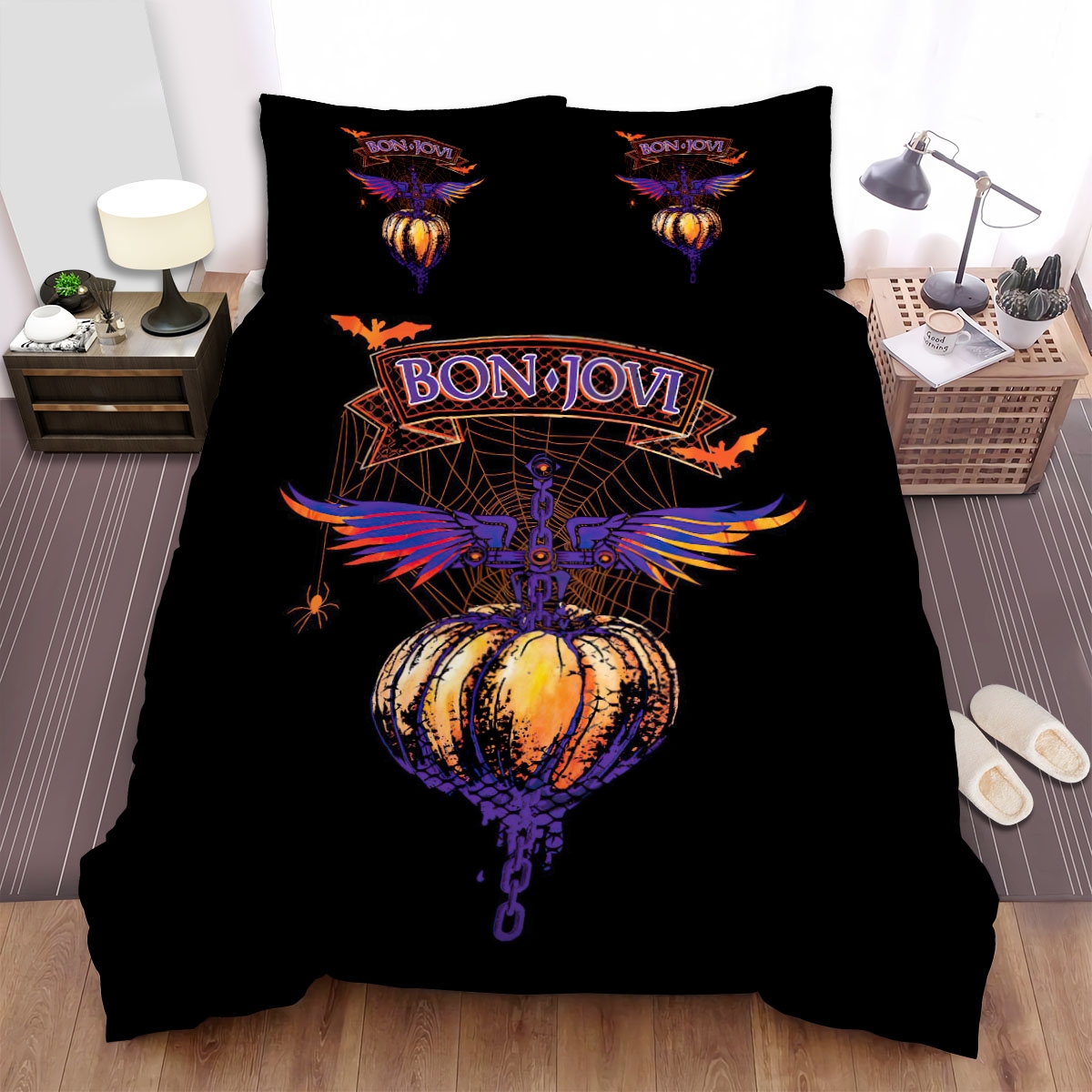 Bon Jovi Photo Art Logo Bed Sheets Spread Comforter Duvet Cover Bedding Set - Unique Anime Apparel for Fans