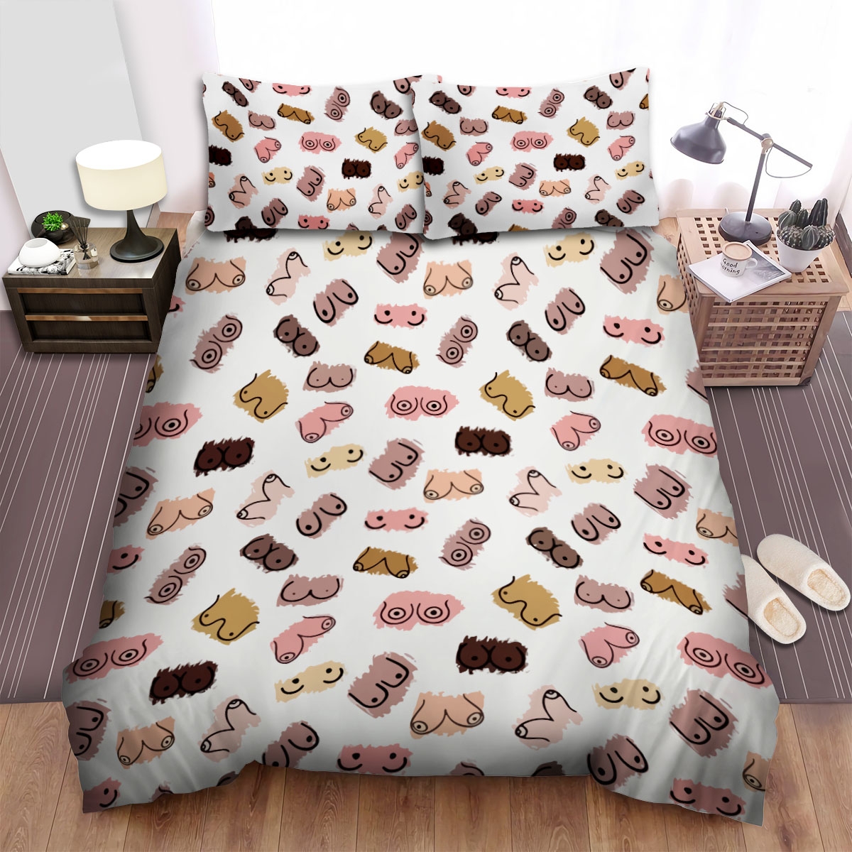 Boobs Funny Pattern Bed Sheets Spread Duvet Cover Bedding Set - Unique Anime Apparel for Fans