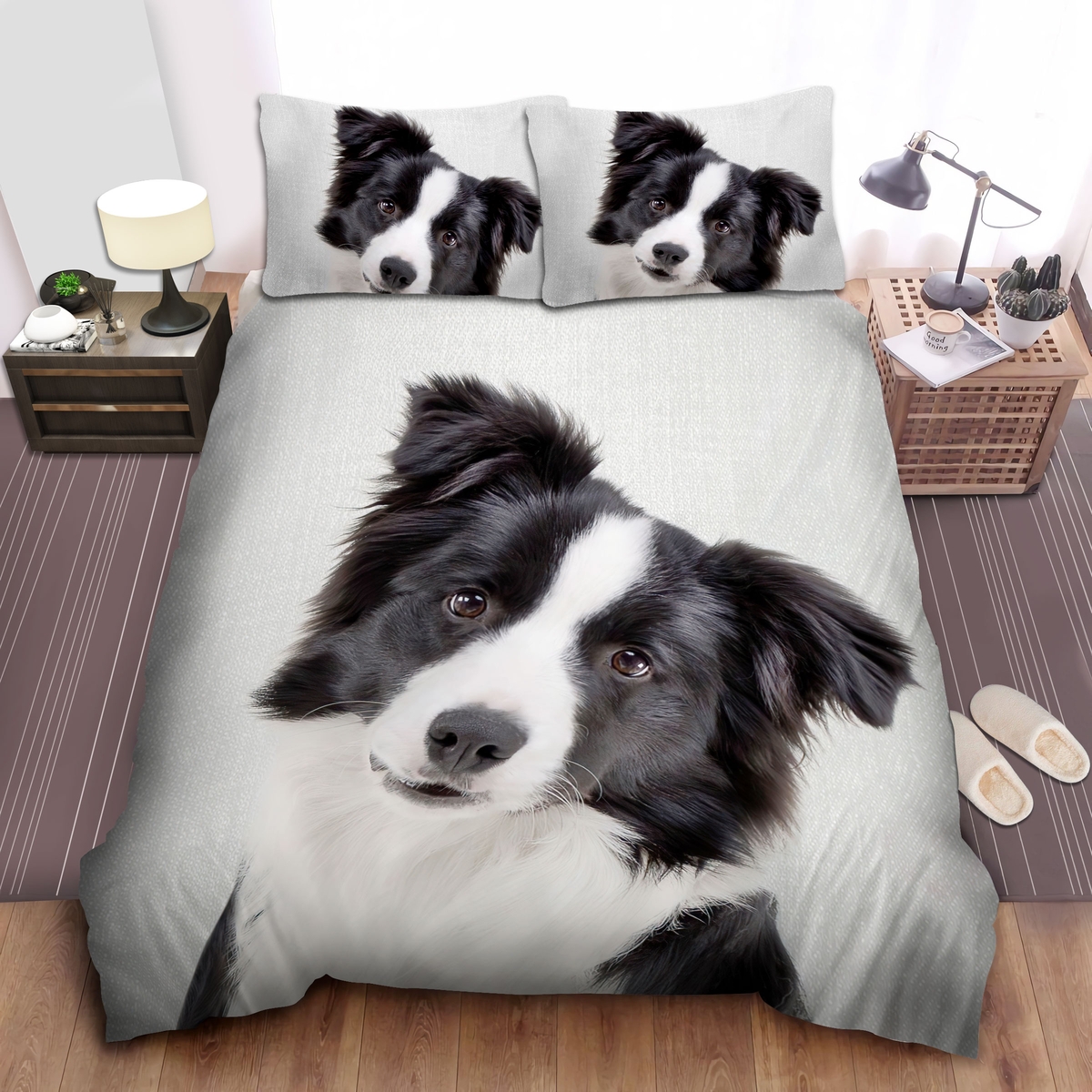 Border Collie Dog Bed Sheets Spread Duvet Cover Bedding Set - Unique Anime Apparel for Fans
