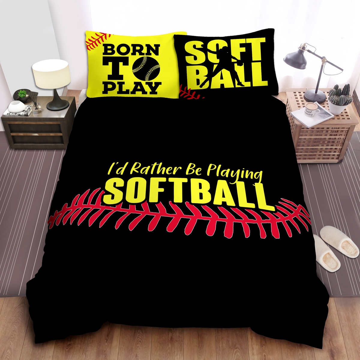 Born To Play Softball Bedding Set (Duvet Cover & Pillow Cases) - Unique Anime Apparel for Fans