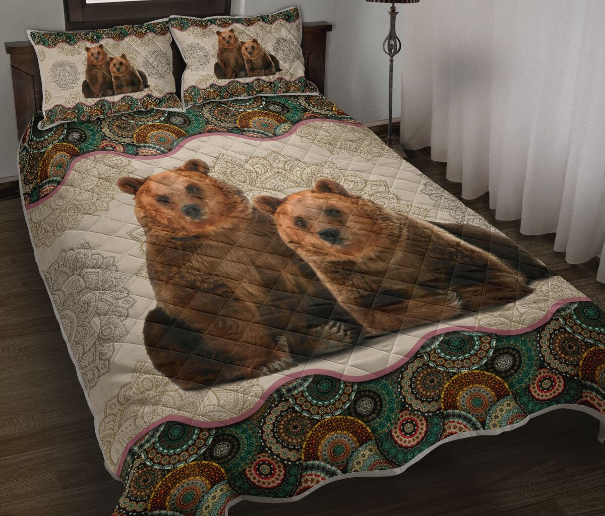 Brown Bear Vintage Mandala Quilt Bedding Set - Unique Anime Apparel for Fans