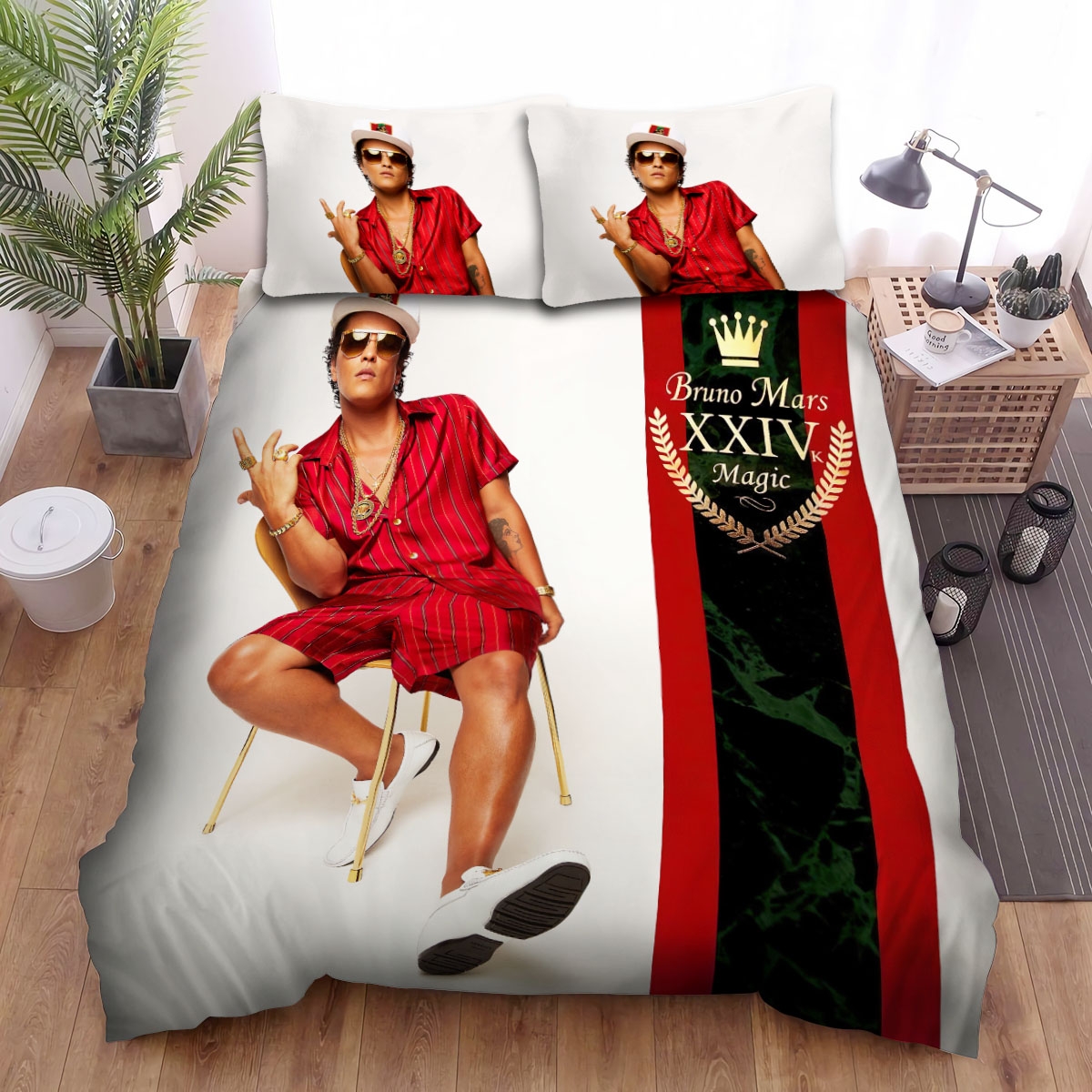 Bruno Mars 24k Magic Album Art Cover Bed Sheets Spread Duvet Cover Bedding Set - Unique Anime Apparel for Fans