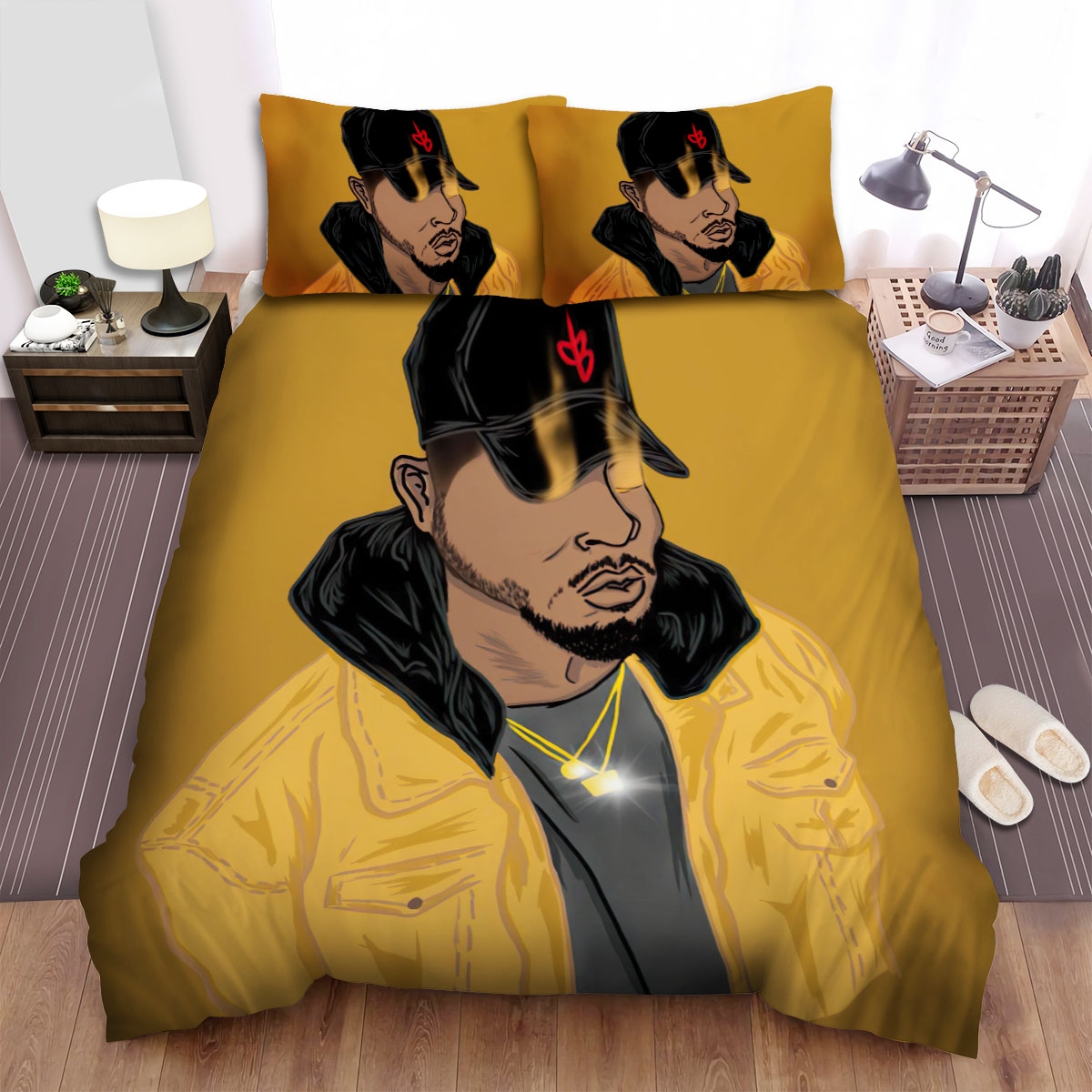 Bryson Tiller Yellow Background Wallpaper Bed Sheets Spread Duvet Cover Bedding Set - Unique Anime Apparel for Fans