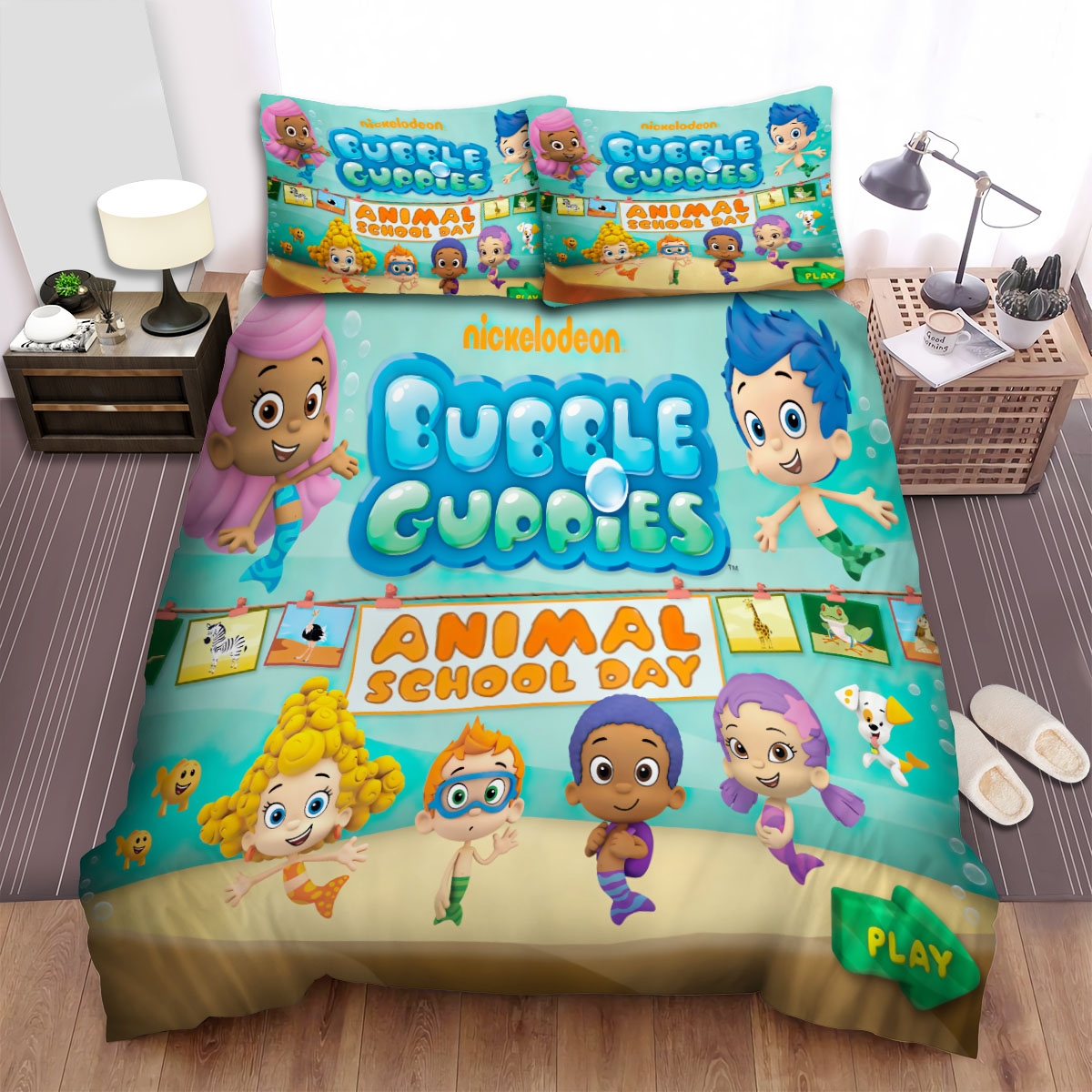 Bubble Guppies Animal School Day Poster Bed Sheet Spread Duvet Cover Bedding Set - Unique Anime Apparel for Fans