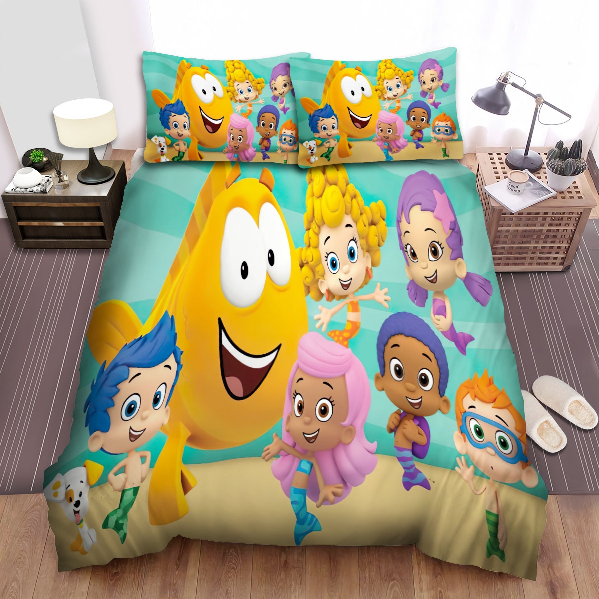 Bubble Guppies Happy Moment Bed Sheet Spread Duvet Cover Bedding Set - Unique Anime Apparel for Fans