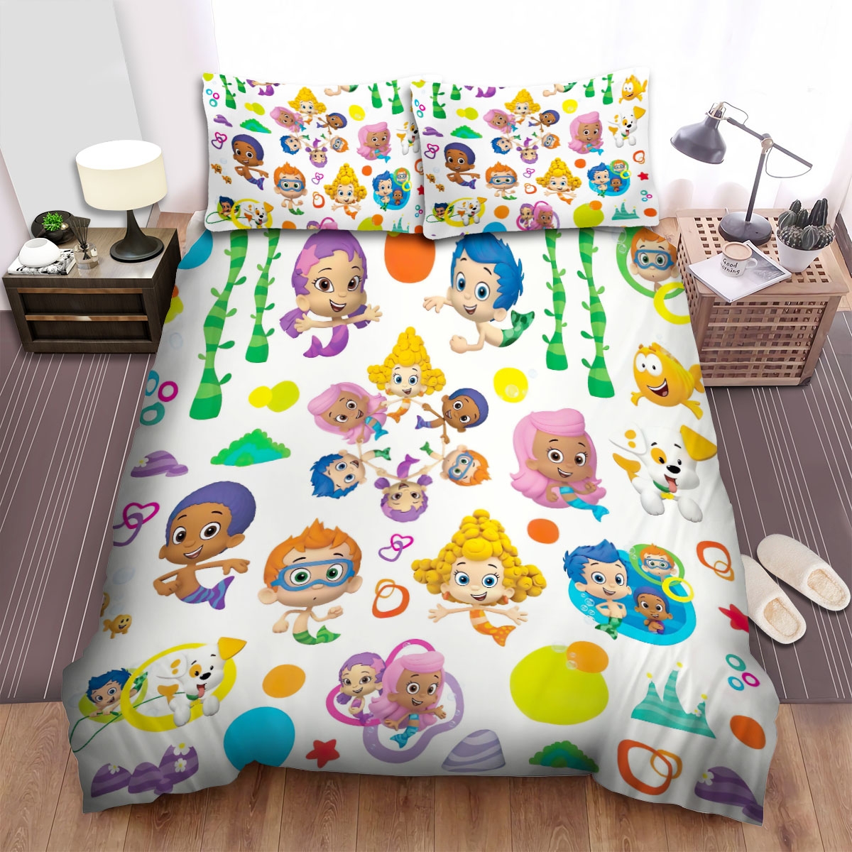 Bubble Guppies Happy Time Bed Sheet Spread Duvet Cover Bedding Set - Unique Anime Apparel for Fans