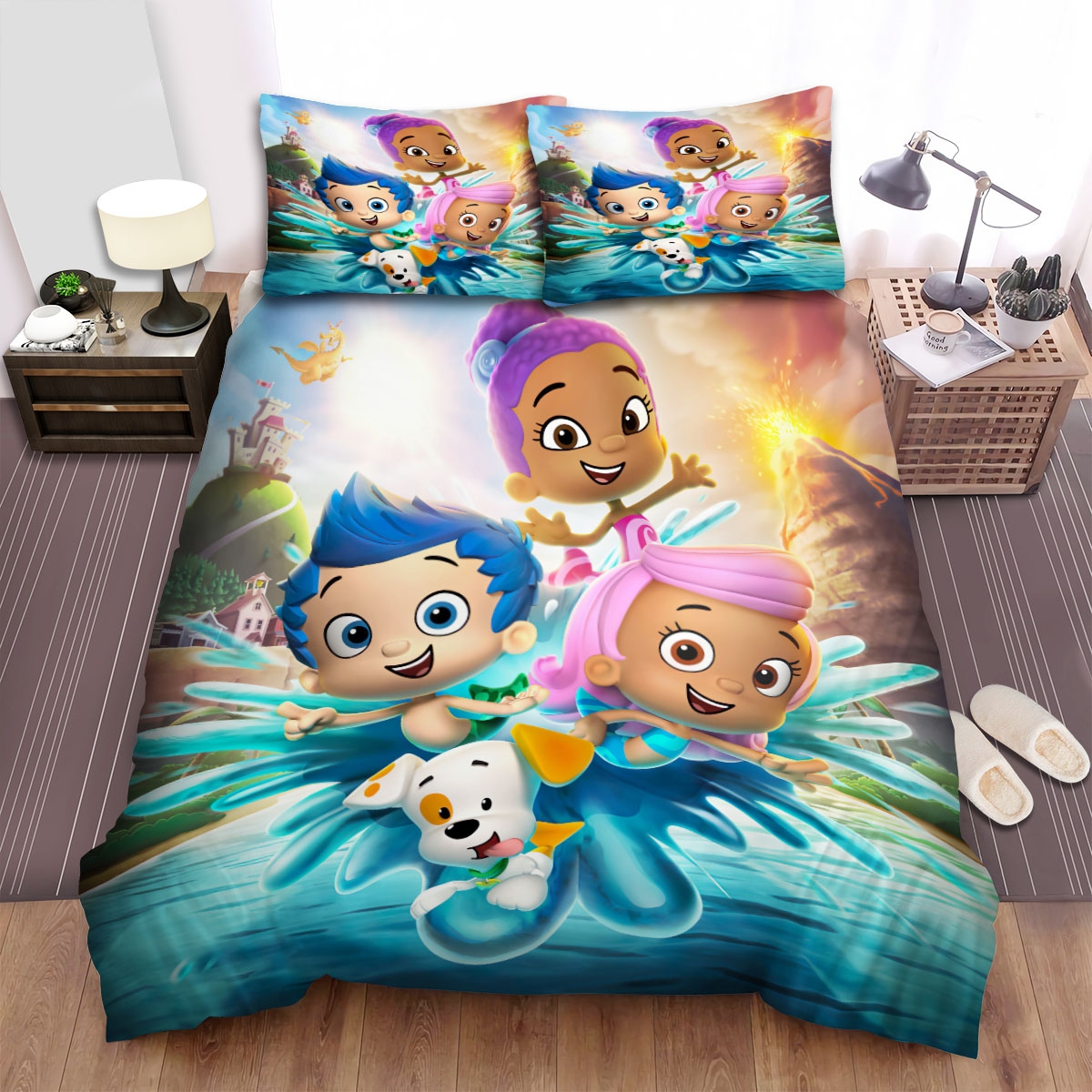 Bubble Guppies Molly Gil Puppy And Zooli Artwork Bed Sheet Spread Duvet Cover Bedding Set - Unique Anime Apparel for Fans