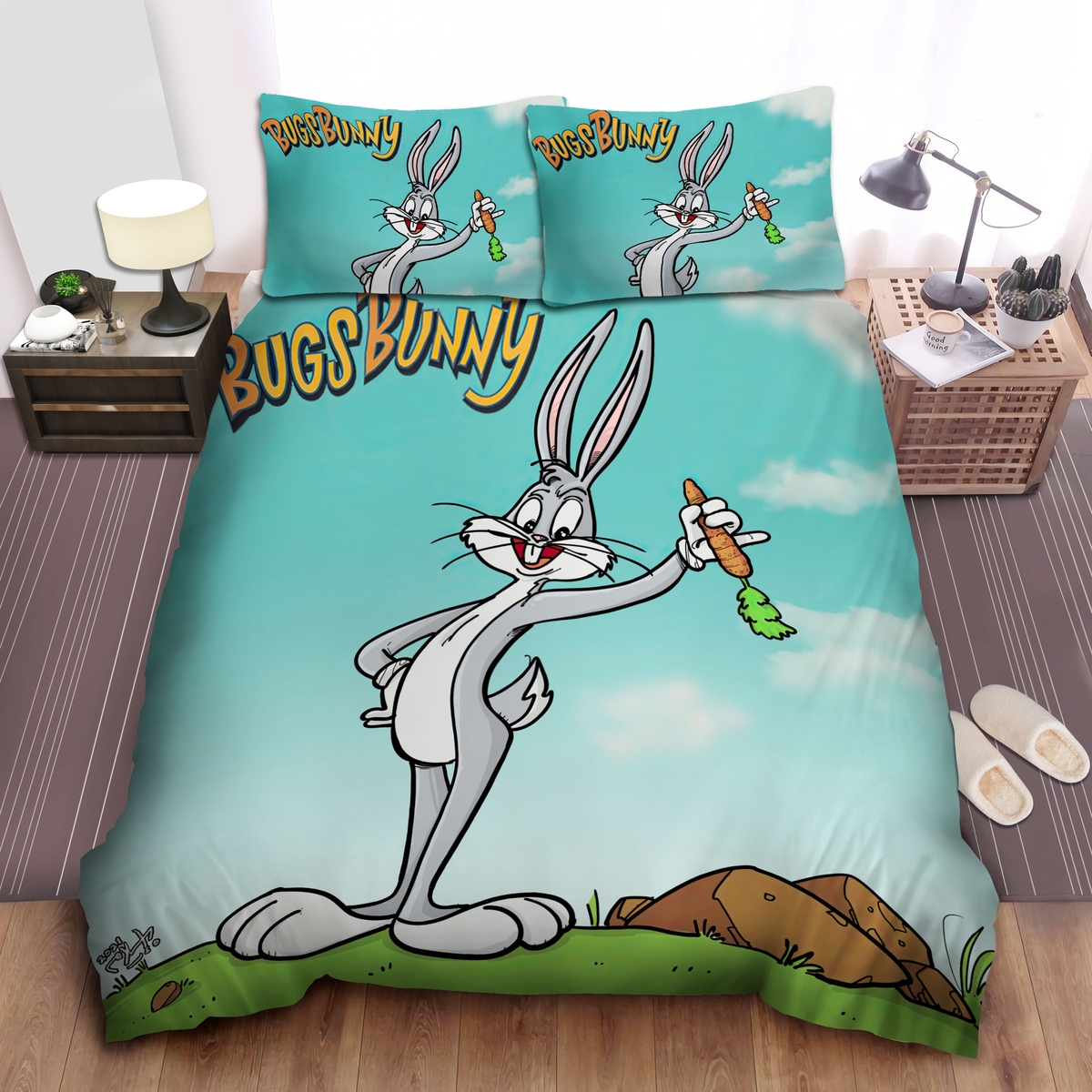 Bugs Bunny And His Carrot Portrait Image Bed Sheets Spread Duvet Cover Bedding Set - Unique Anime Apparel for Fans