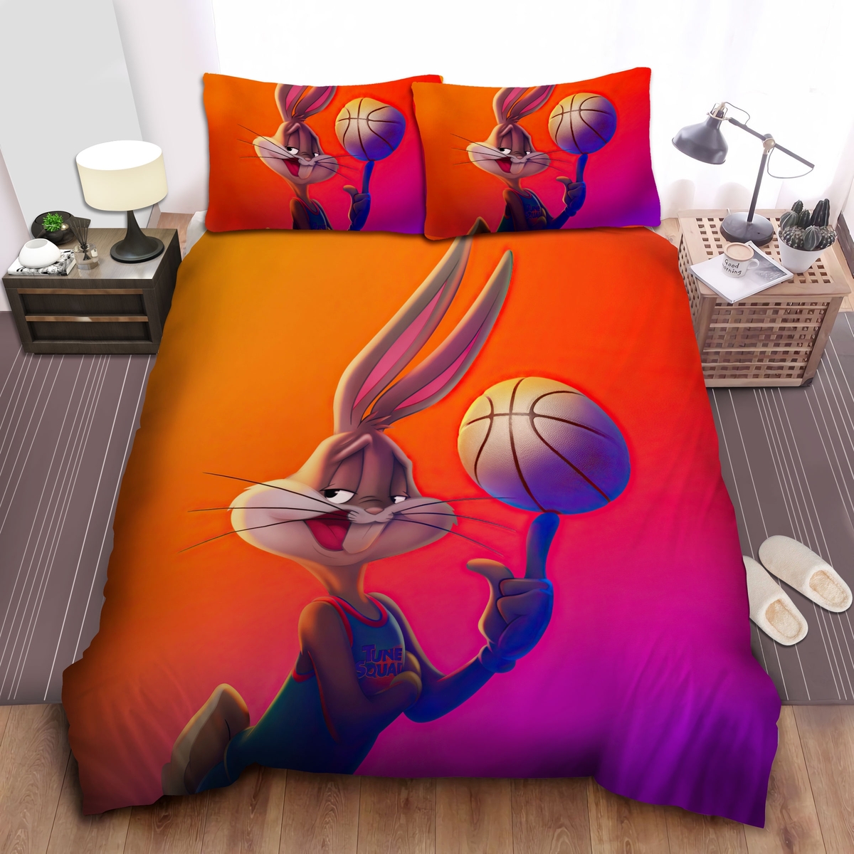 Bugs Bunny Playing Basketball For Tunes Squad Bed Sheets Spread Duvet Cover Bedding Set - Unique Anime Apparel for Fans