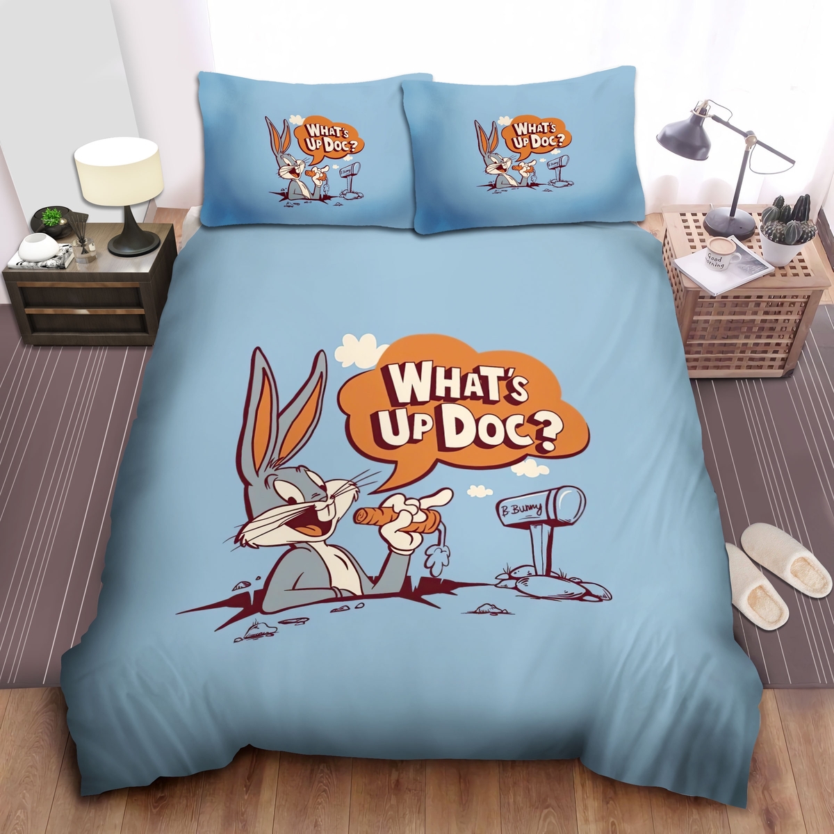 Bugs Bunny What's Up Doc Bed Sheets Spread Comforter Duvet Cover Bedding Set - Unique Anime Apparel for Fans