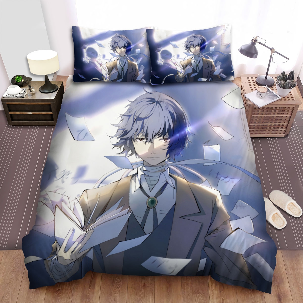 Bungou Stray Dogs Dazai Osamu Bandages Papers Bed Sheets Spread Duvet Cover Bedding Set - Unique Anime Apparel for Fans