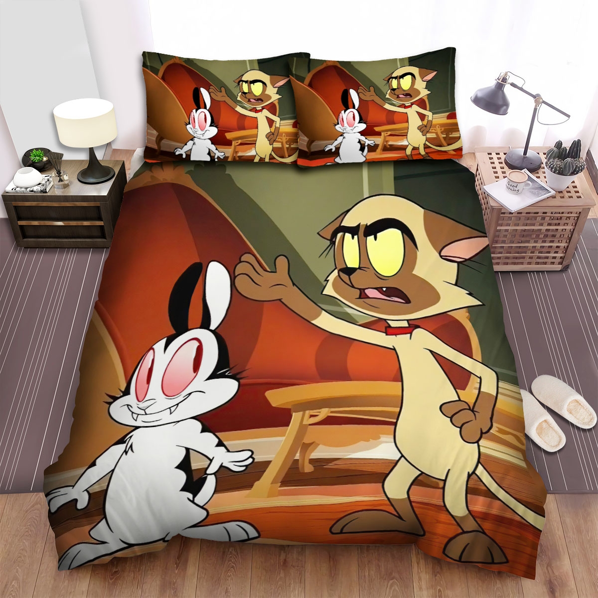 Bunnicula And Chester Talking Bed Sheets Spread Duvet Cover Bedding Set - Unique Anime Apparel for Fans