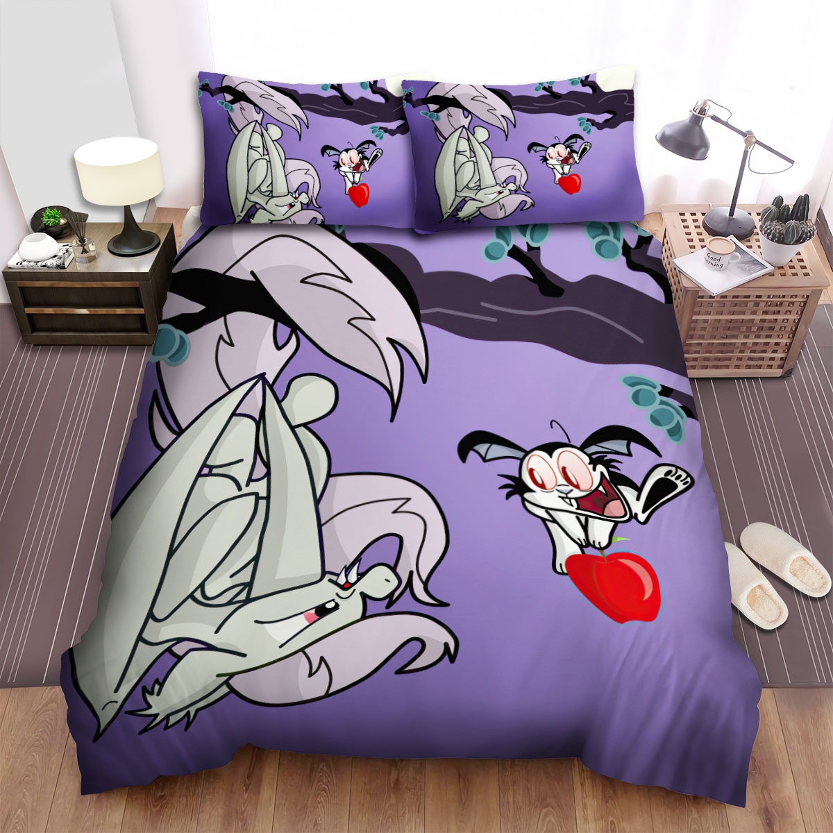 Bunnicula Stealing The Apple Bed Sheets Spread Duvet Cover Bedding Set - Unique Anime Apparel for Fans