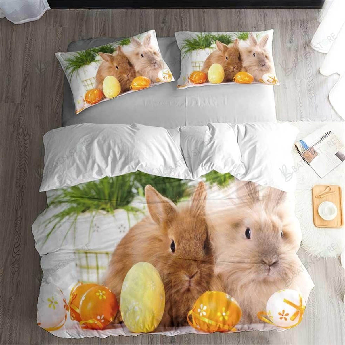 Bunny With Eggs Bed Sheets Duvet Cover Bedding Set Great Gifts For Easter - Unique Anime Apparel for Fans