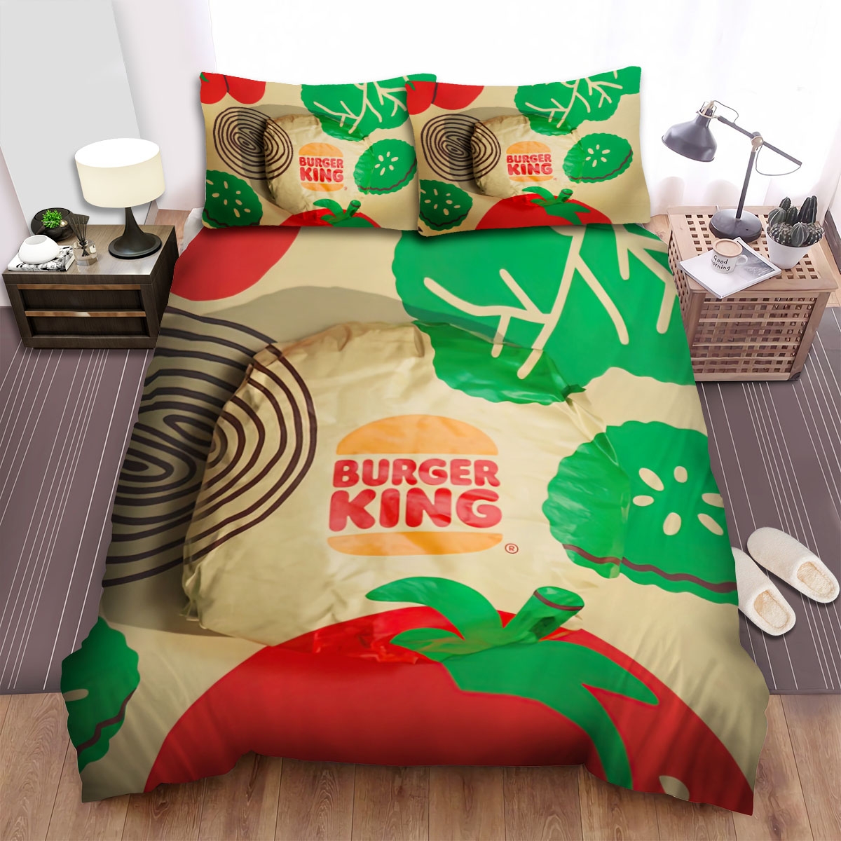 Burger King Flame-Grilled Whopper Wrap Bed Sheets Spread Duvet Cover Bedding Set - Unique Anime Apparel for Fans