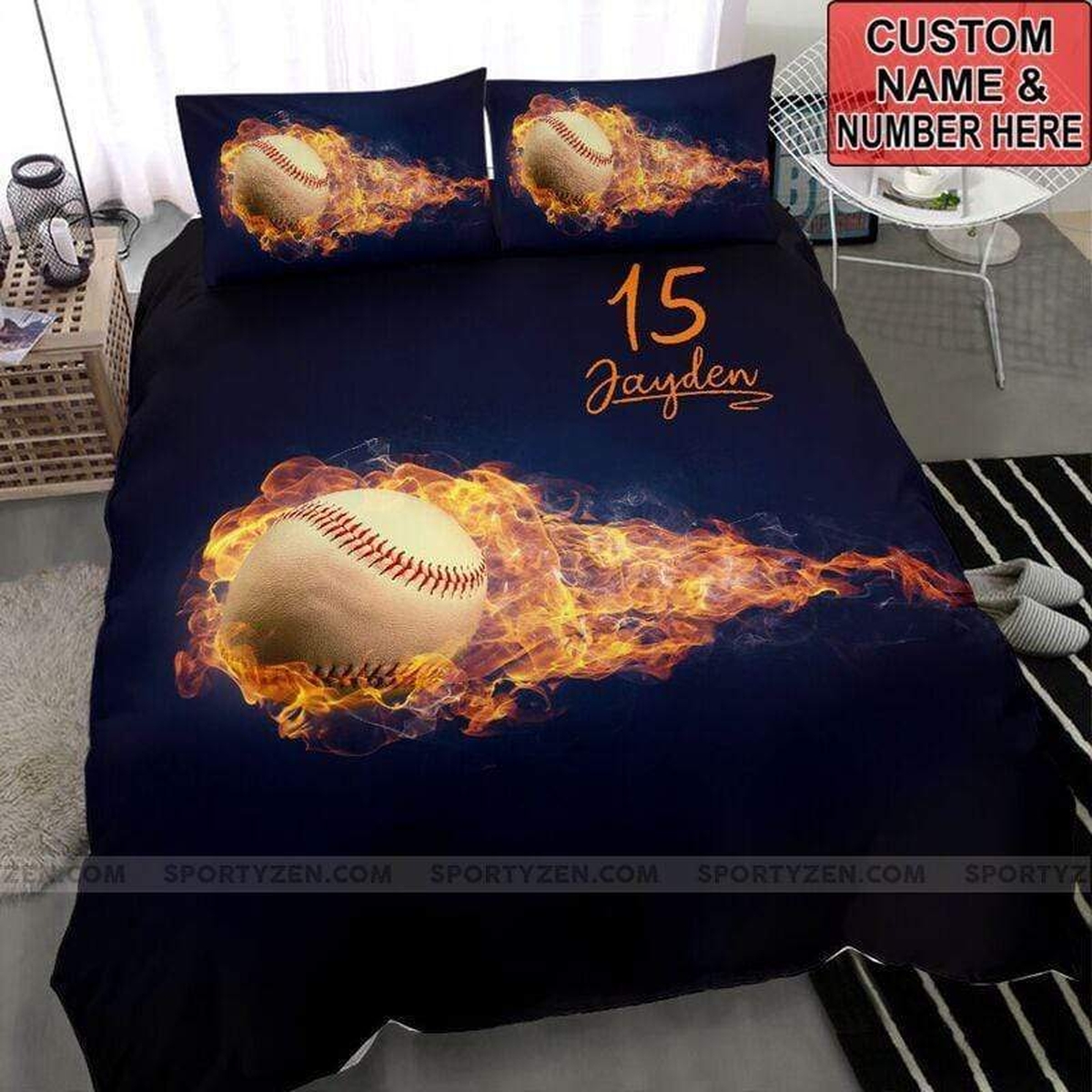 Burning Baseball Fire Custom Duvet Cover Bedding Set With Your Name - Unique Anime Apparel for Fans